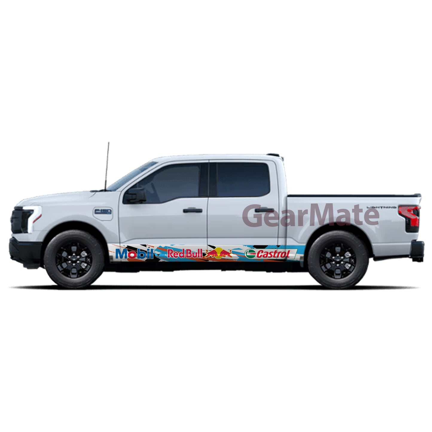 Racing Sky Blue Mobil Castrol Redbull Rocker Panel Graphic Decal Kit (Left & Right Sides) - High Quality Vinyl for Trucks & SUVs
