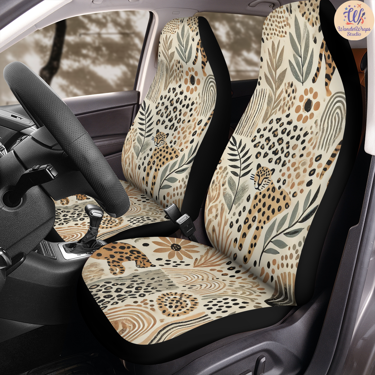 Boho Leopard Car Seat Covers – High Quality Graphic and Polar Fleece Protector Set