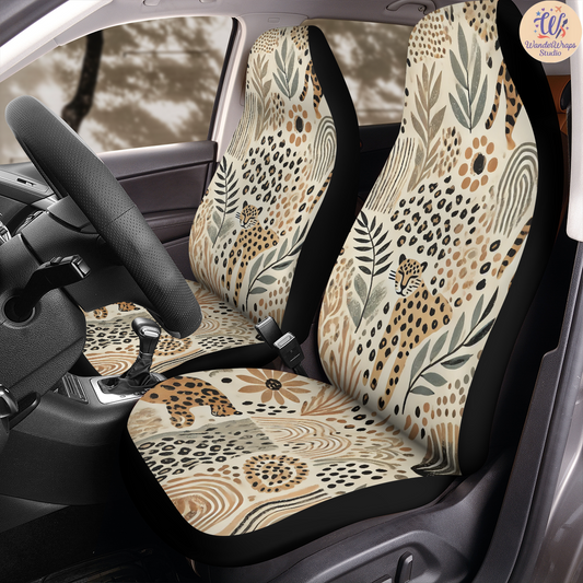 Boho Leopard Car Seat Covers – High Quality Graphic and Polar Fleece Protector Set