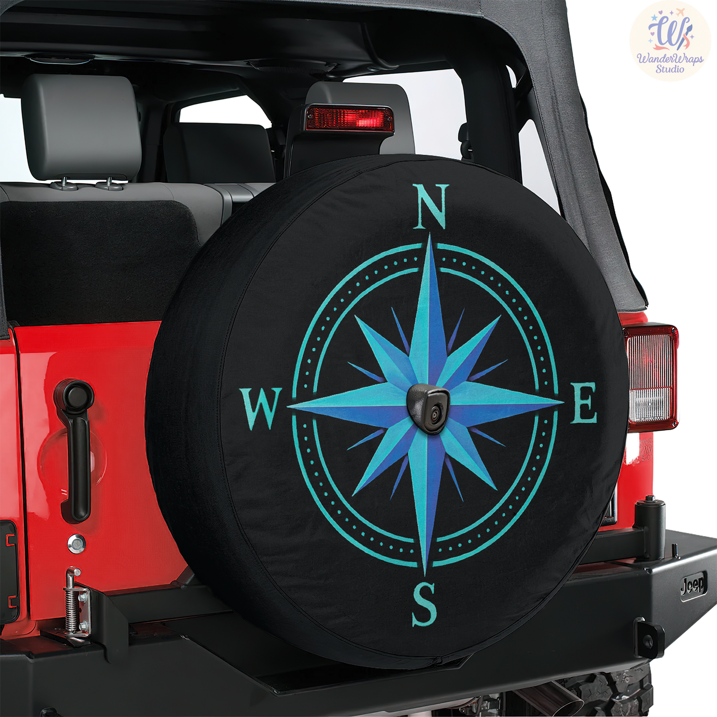 Nautical Compass Spare Tire Cover – Waterproof UV Resistant Protector with Camera Hole