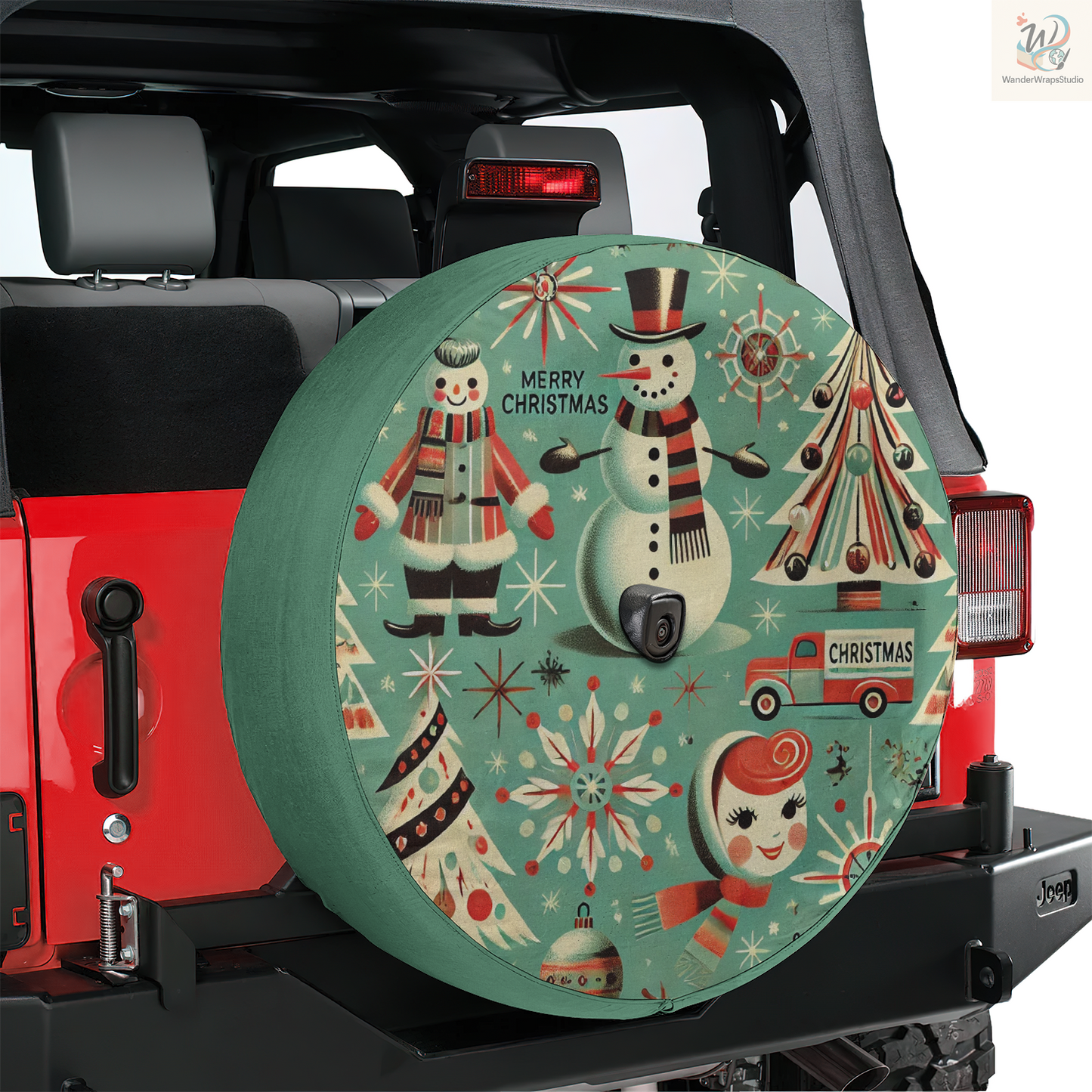Retro Christmas Spare Tire Cover – Waterproof UV Resistant Protector with Camera Hole