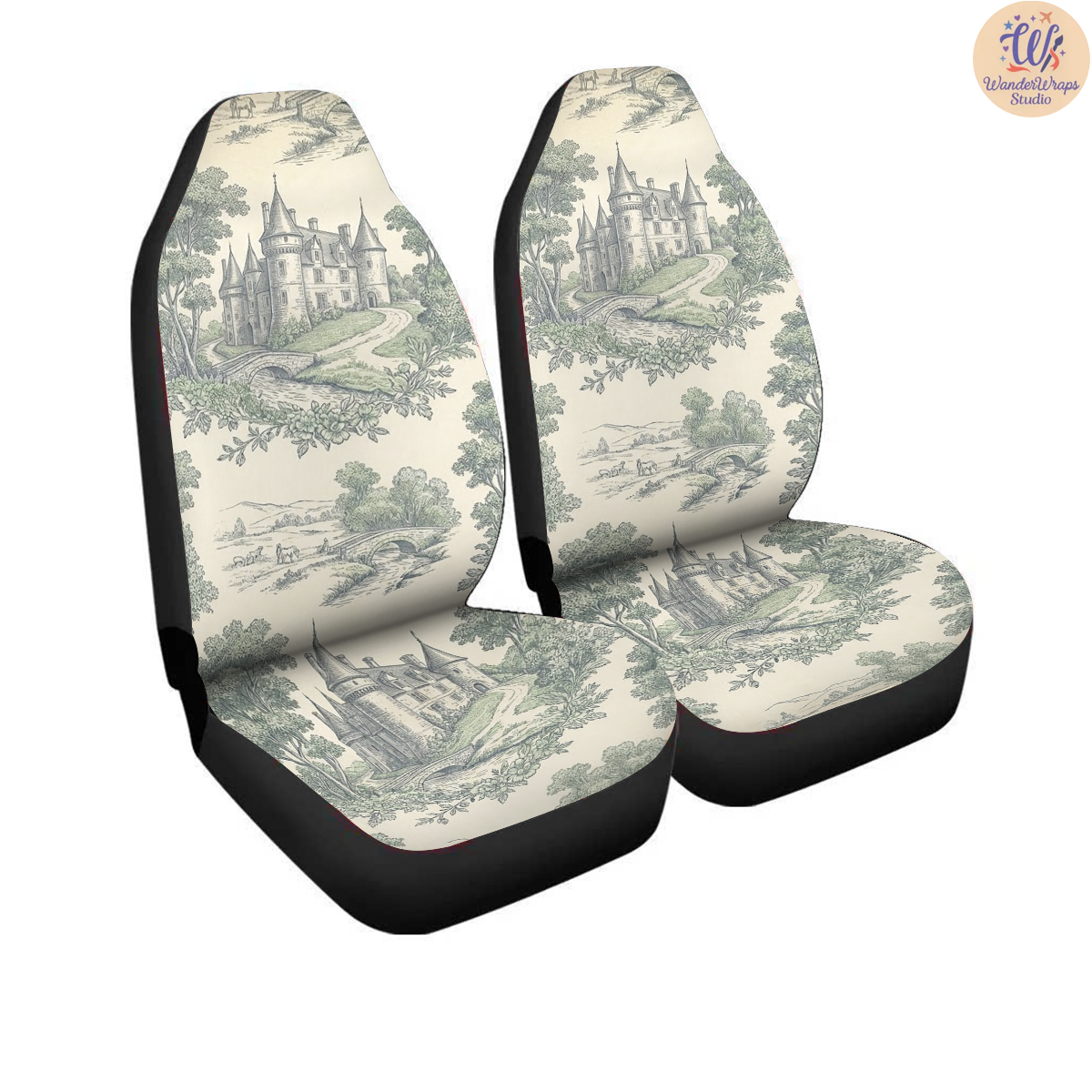 Green French Castle Car Seat Covers – High Quality Graphic and Polar Fleece Protector Set