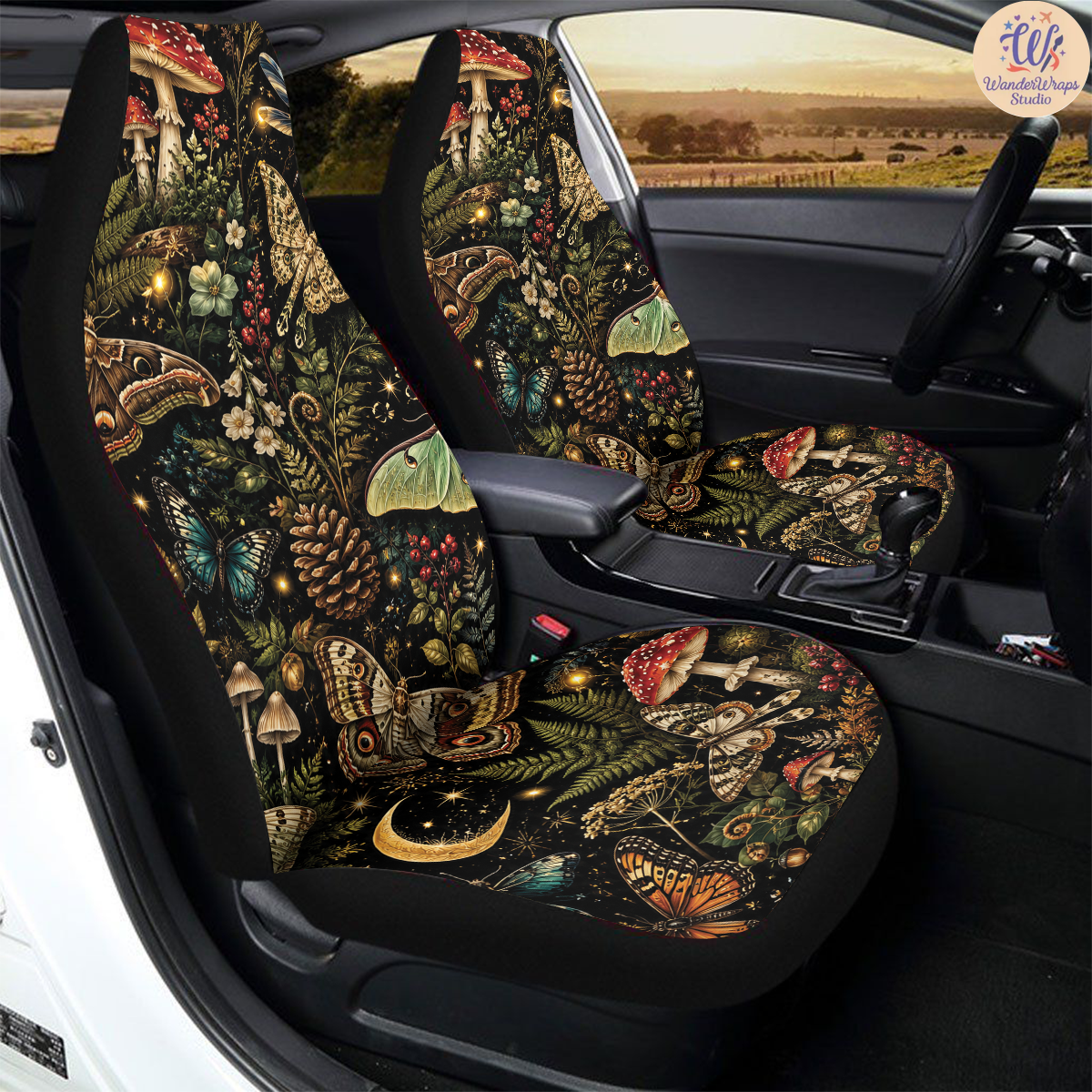 Enchanted Midnight Woodland Car Seat Covers – High Quality Graphic and Polar Fleece Protector Set
