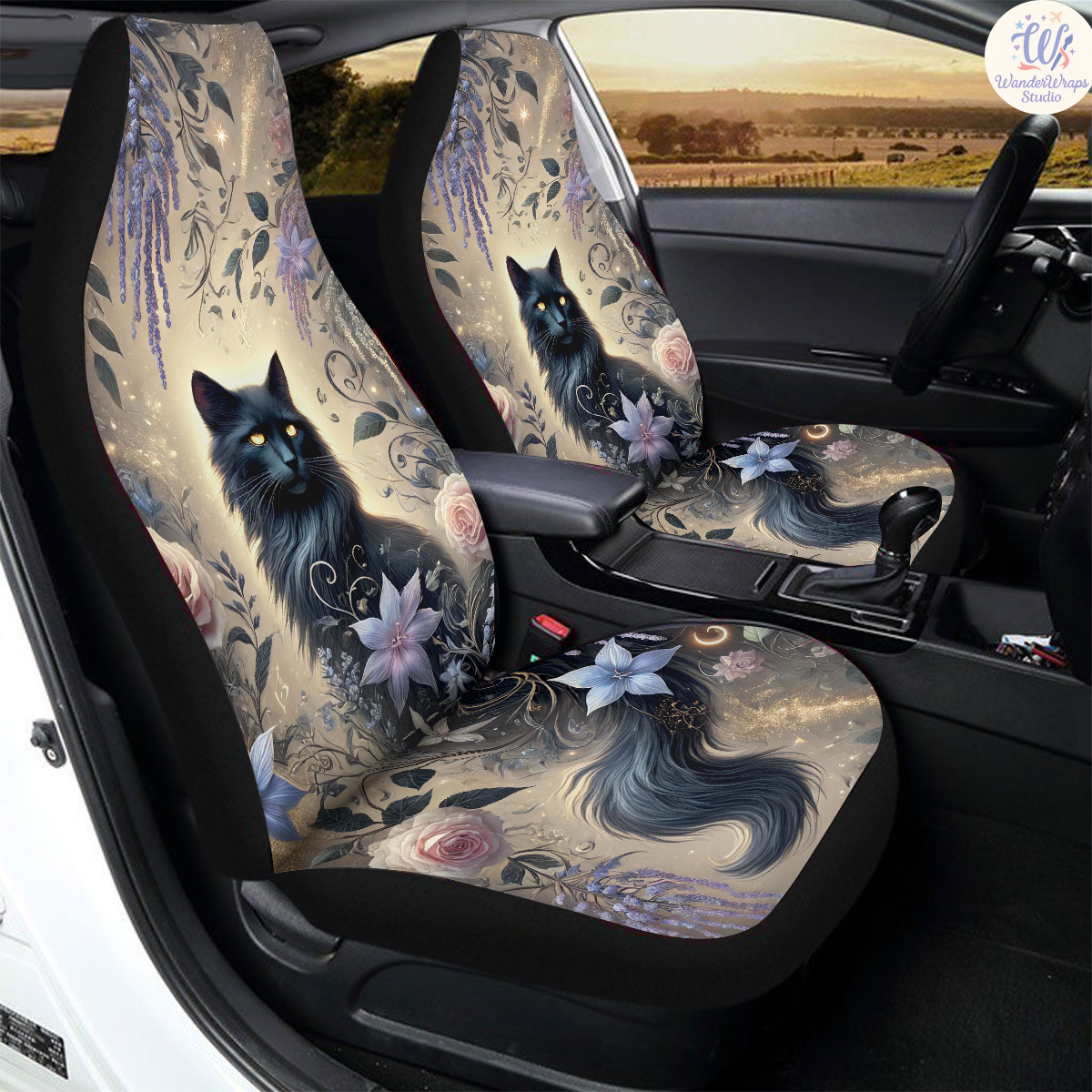 Magical Black Cat Car Seat Covers – High Quality Graphic and Polar Fleece Protector Set