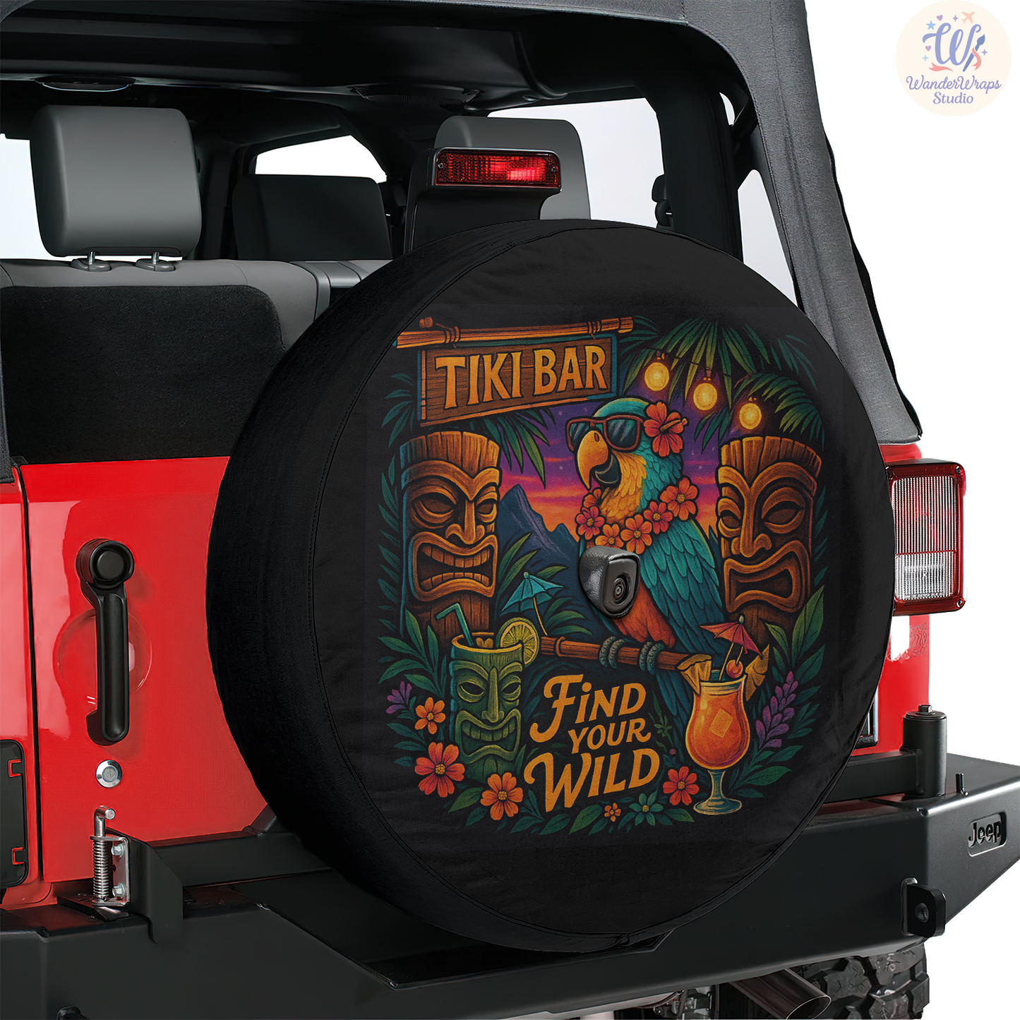 Tiki Bar Spare Tire Cover – Waterproof UV Resistant Protector with Camera Hole