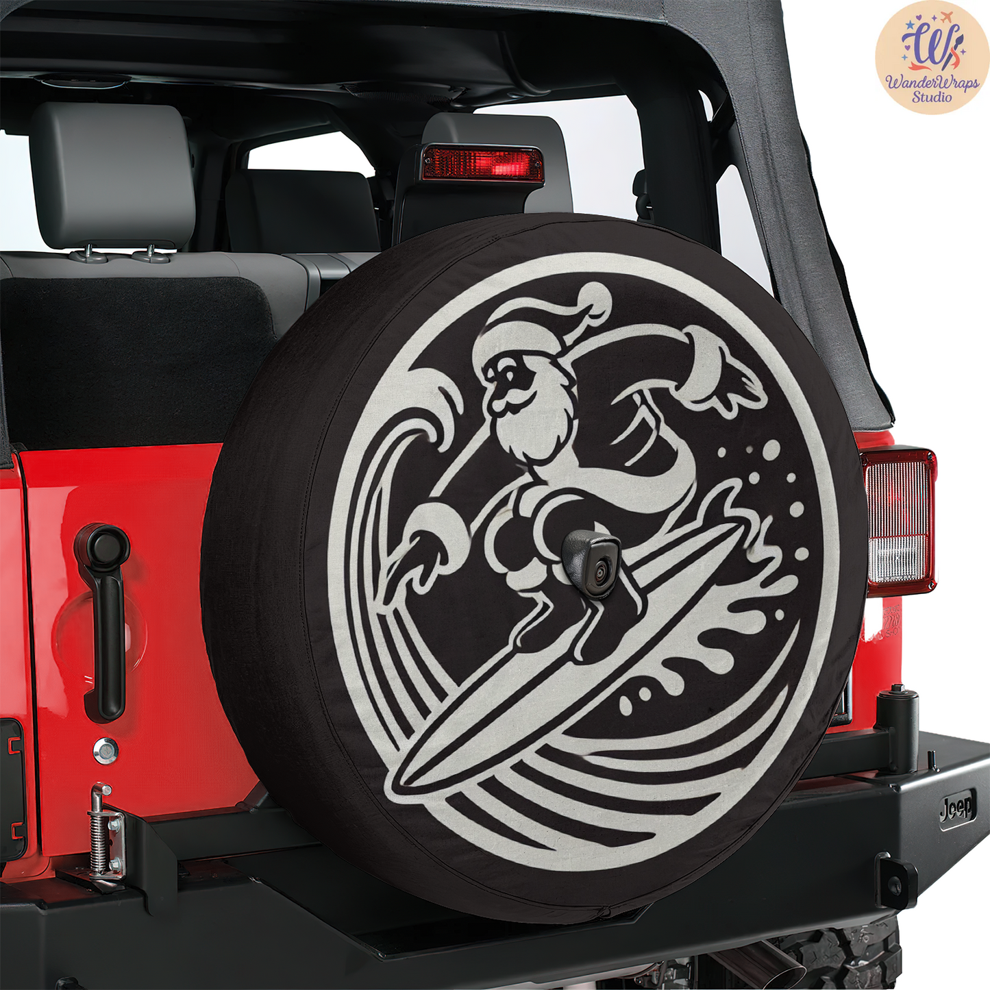 Surfing Santa Spare Tire Cover – Waterproof UV Resistant Protector with Camera Hole