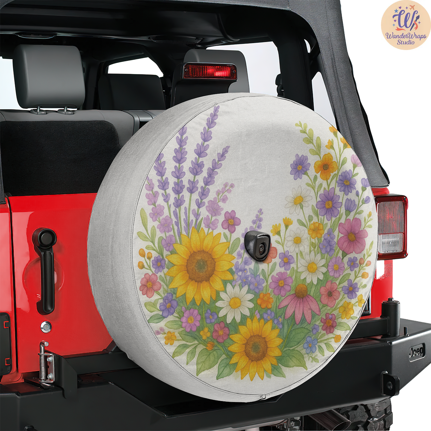 Sunflower Lavender Spare Tire Cover – Waterproof UV Resistant Protector with Camera Hole