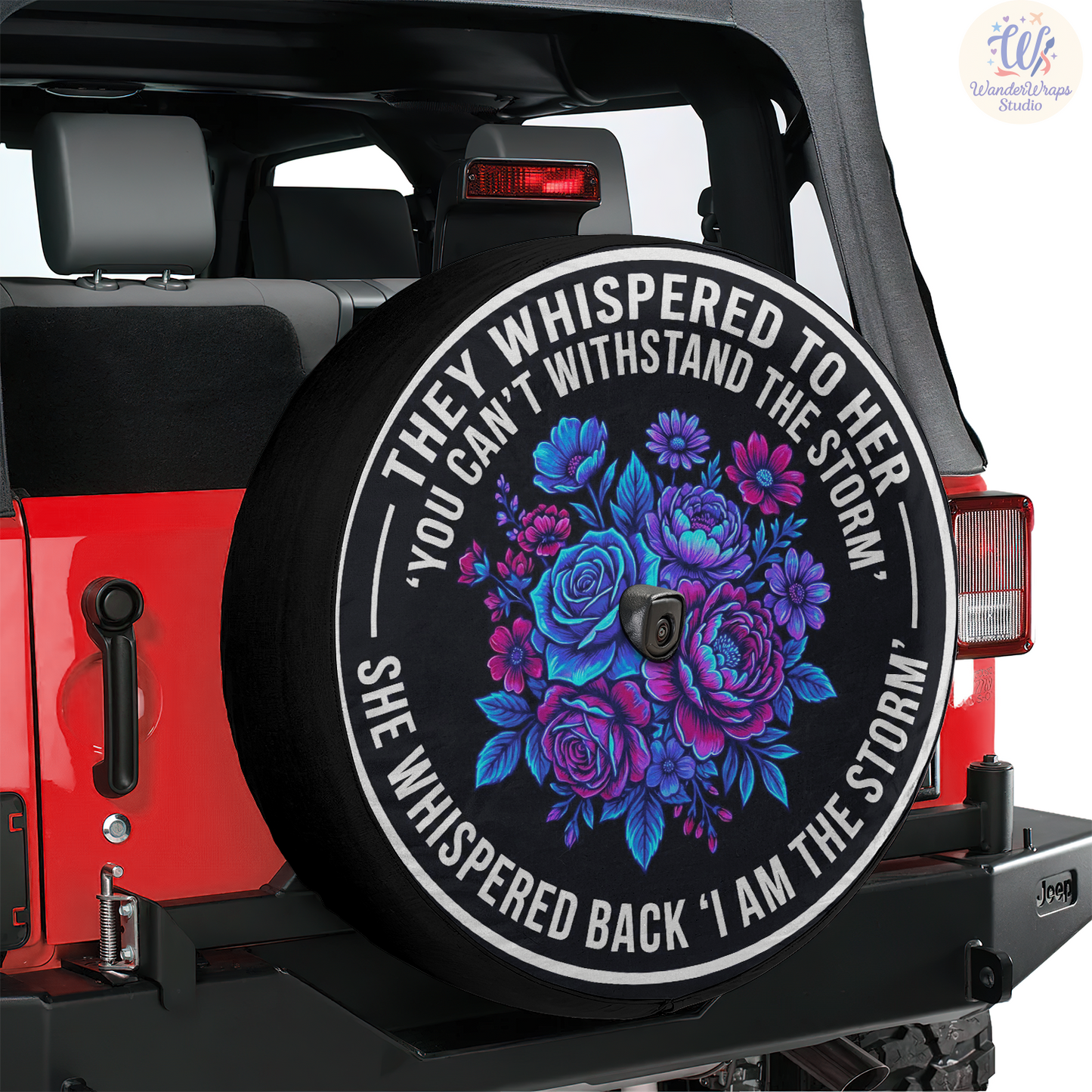 Dark Blue Flowers Spare Tire Cover – Waterproof UV Resistant Protector with Camera Hole