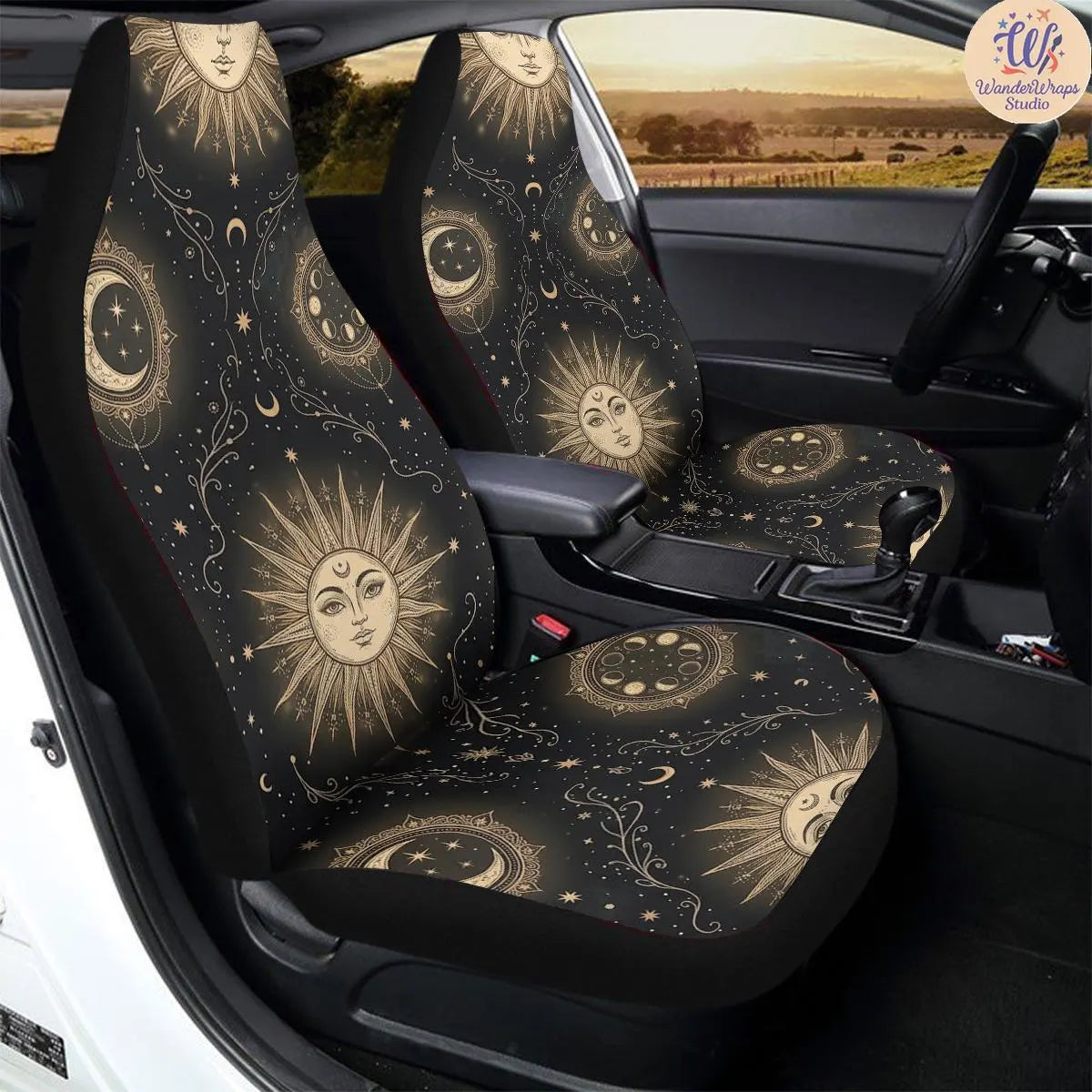 Celestial Sun & Moon Car Seat Covers – High Quality Graphic and Polar Fleece Protector Set