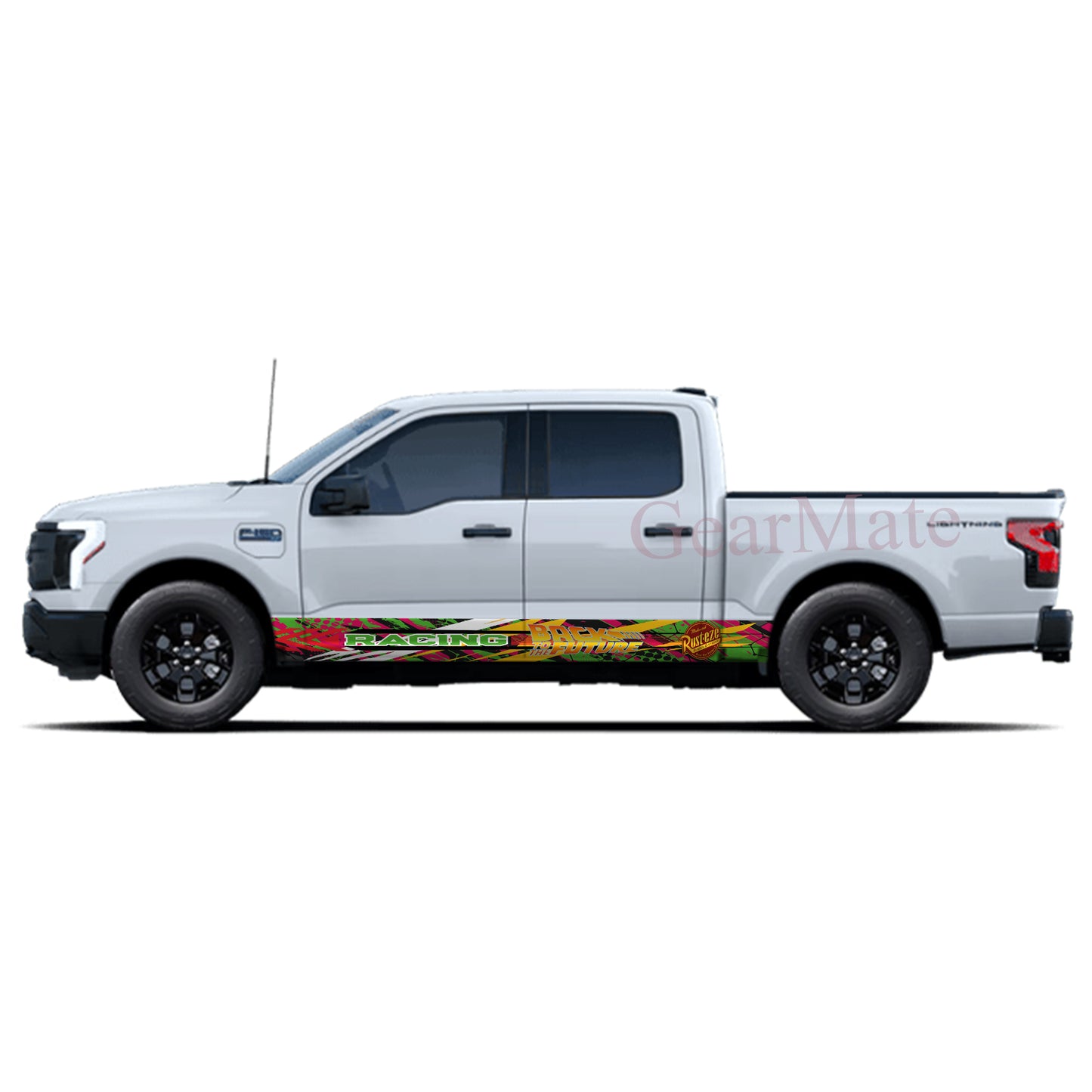 Racing Grunge Green Back To The Future Rocker Panel Graphic Decal Kit (Left & Right Sides) - High Quality Vinyl for Trucks & SUVs