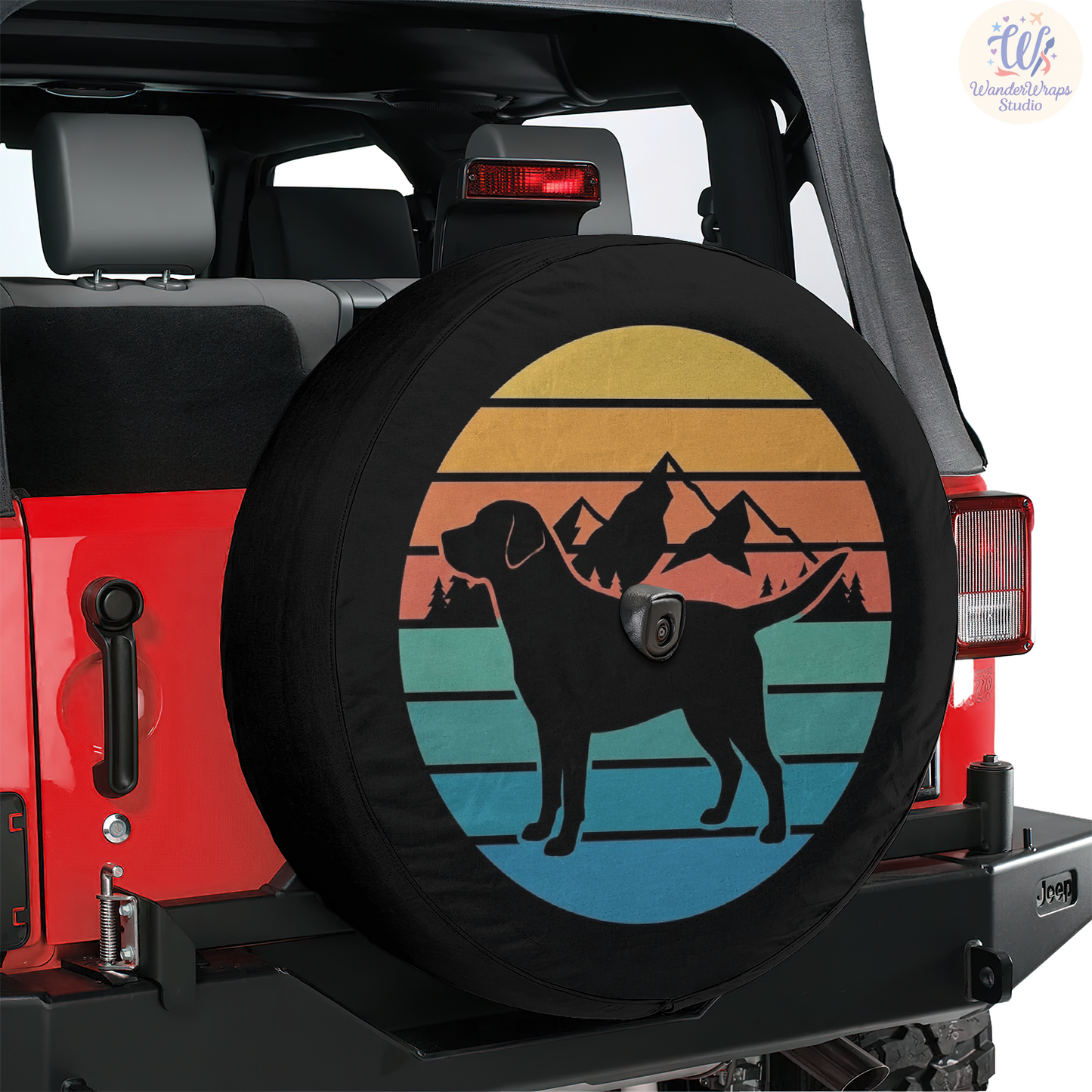 Retro Sunset Labrador Spare Tire Cover – Waterproof UV Resistant Protector with Camera Hole
