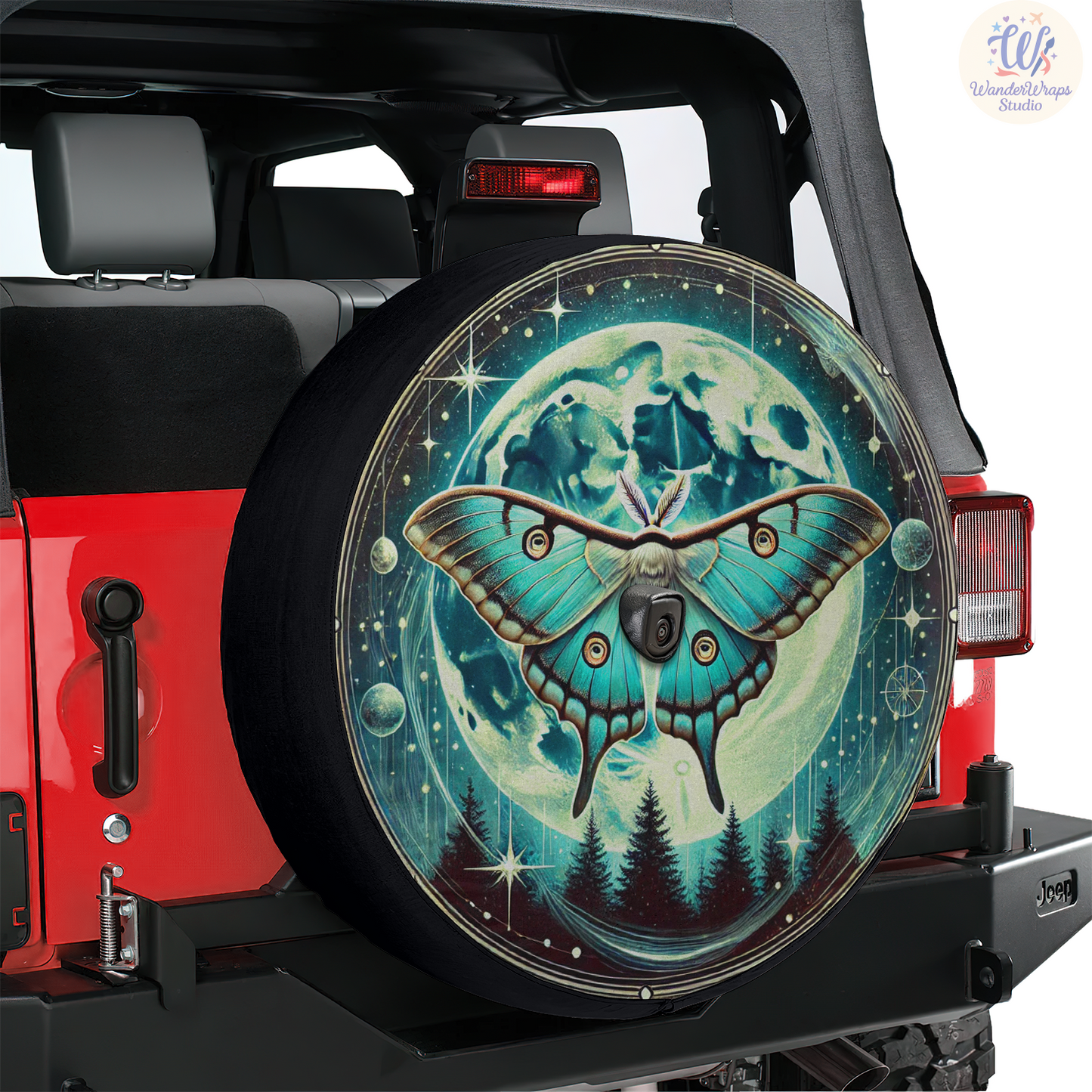 Celestial Luna Moth Spare Tire Cover – Waterproof UV Resistant Protector with Camera Hole
