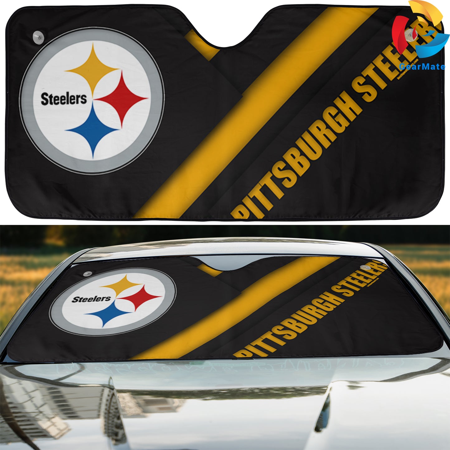 Pittsburgh Steelers NFL Football Team Logo Reflective Car Sunshade – Premium Heat & UV Protection, Universal Fit