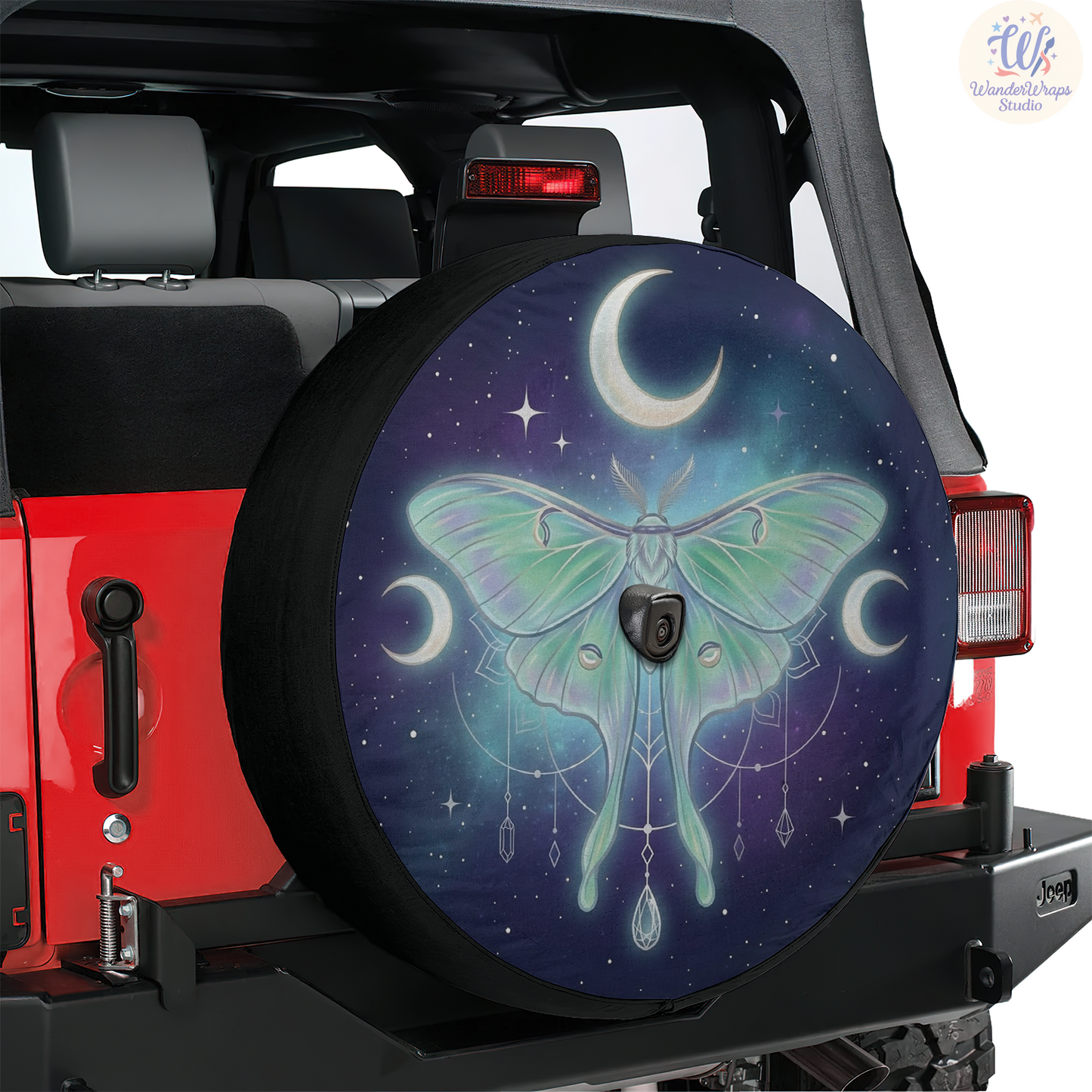 Lunar Moth Night Sky Spare Tire Cover – Waterproof UV Resistant Protector with Camera Hole