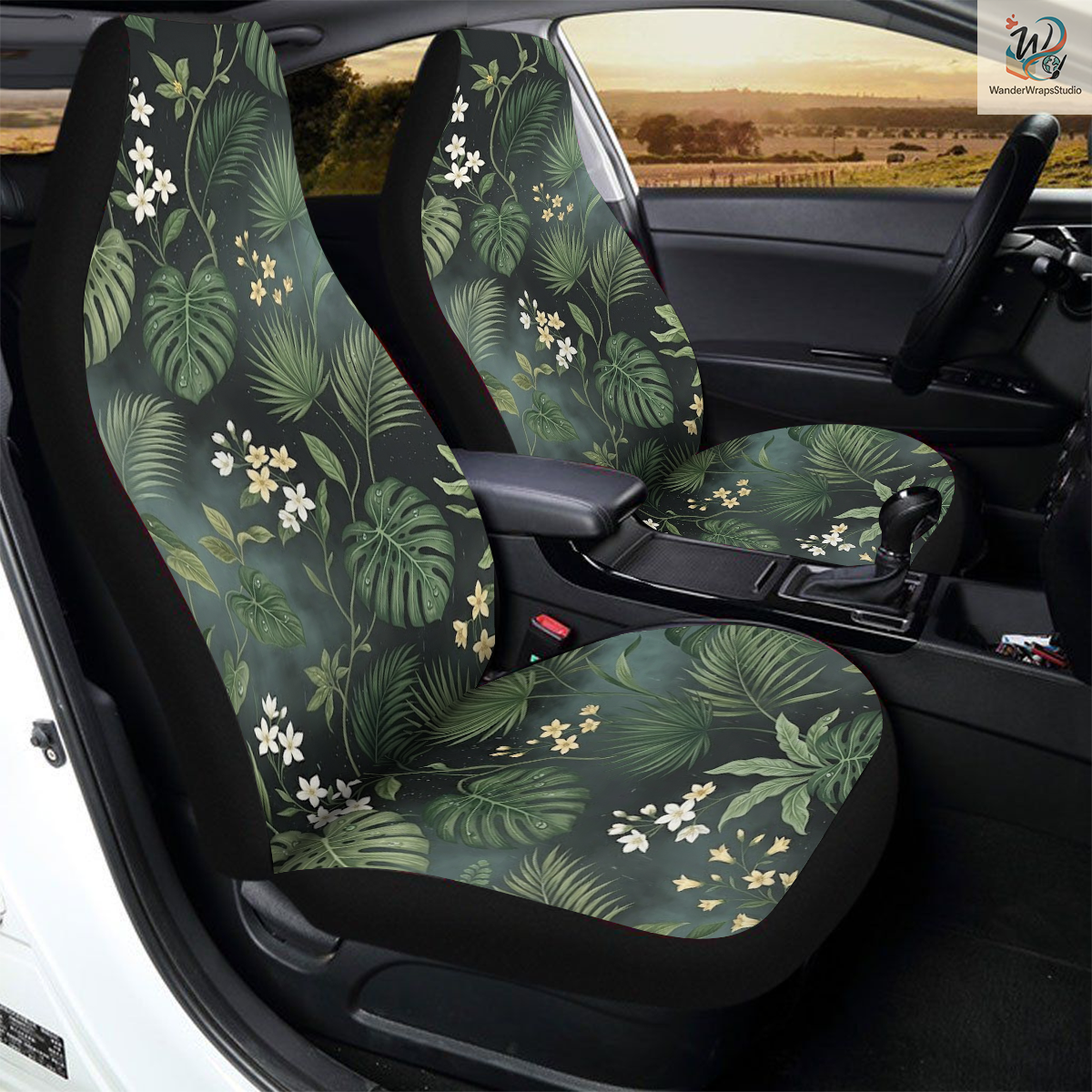 Dark Tropical with Rain Jungle Mist Car Seat Covers – High Quality Graphic and Polar Fleece Protector Set