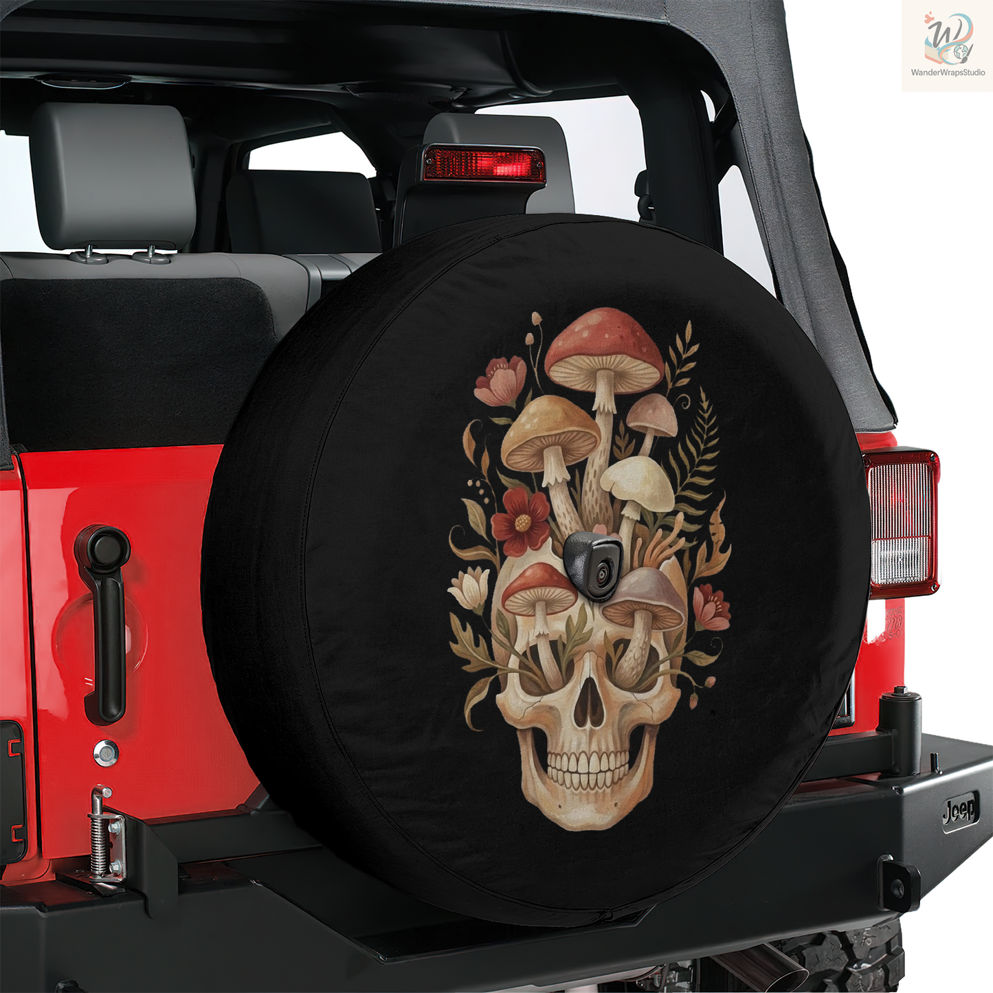 Mushroom Skull Spare Tire Cover – Waterproof UV Resistant Protector with Camera Hole