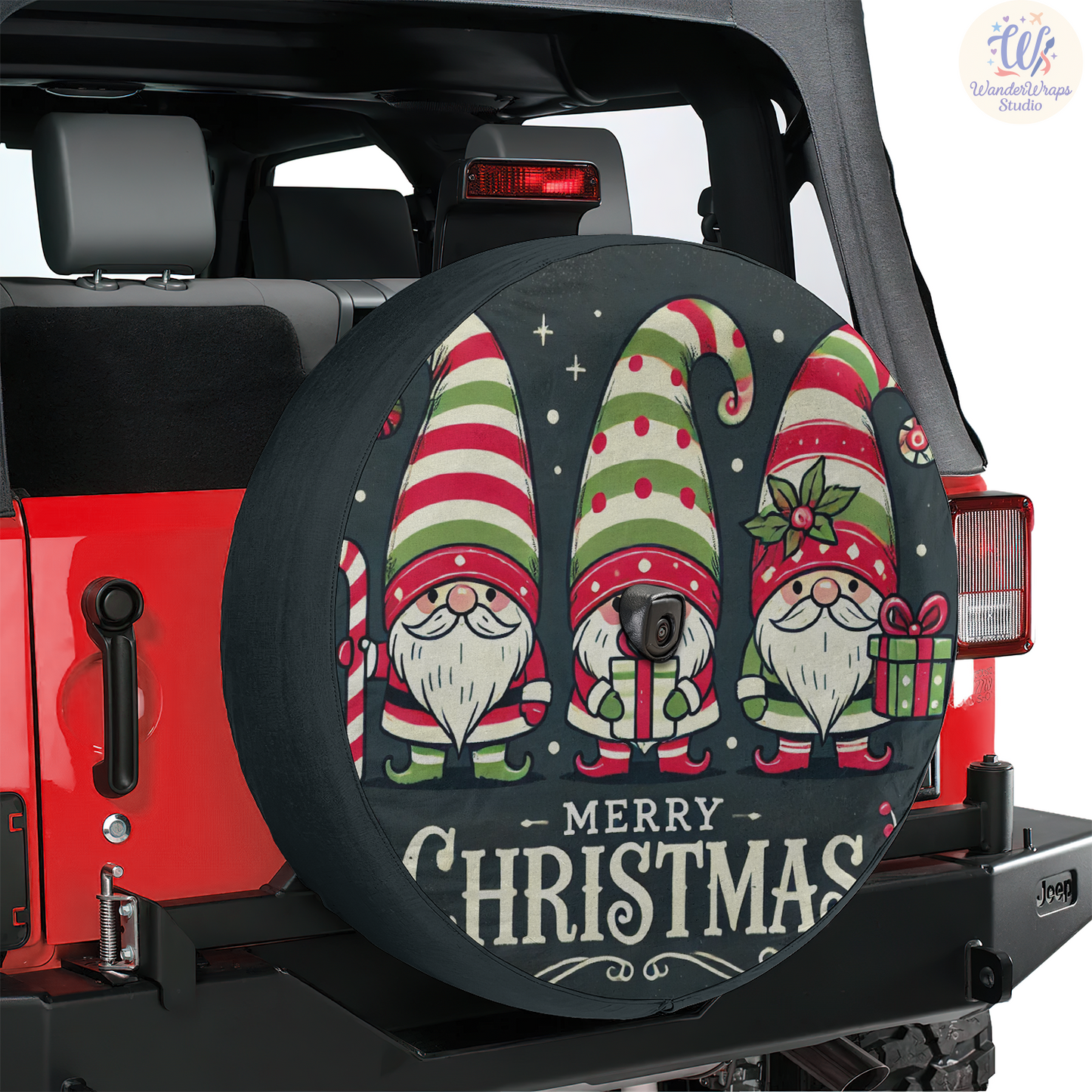 Merry Christmas Gnome Spare Tire Cover – Waterproof UV Resistant Protector with Camera Hole