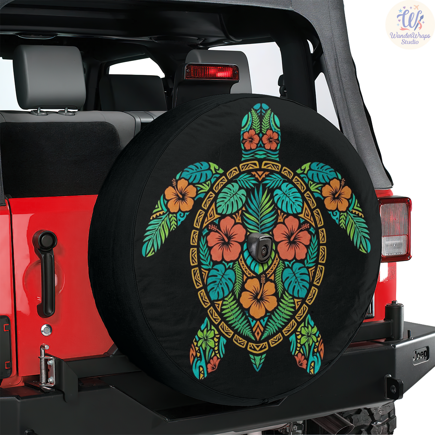 Tropical Turtle Patterns Spare Tire Cover – Waterproof UV Resistant Protector with Camera Hole