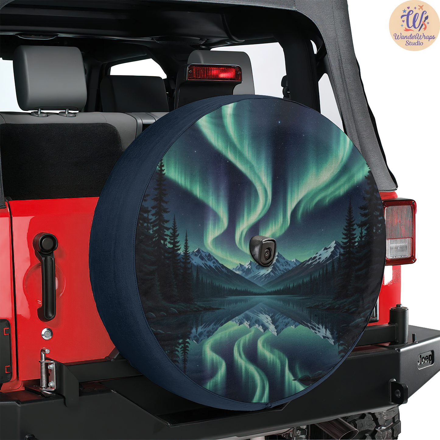 Northern Lights Sky Spare Tire Cover – Waterproof UV Resistant Protector with Camera Hole