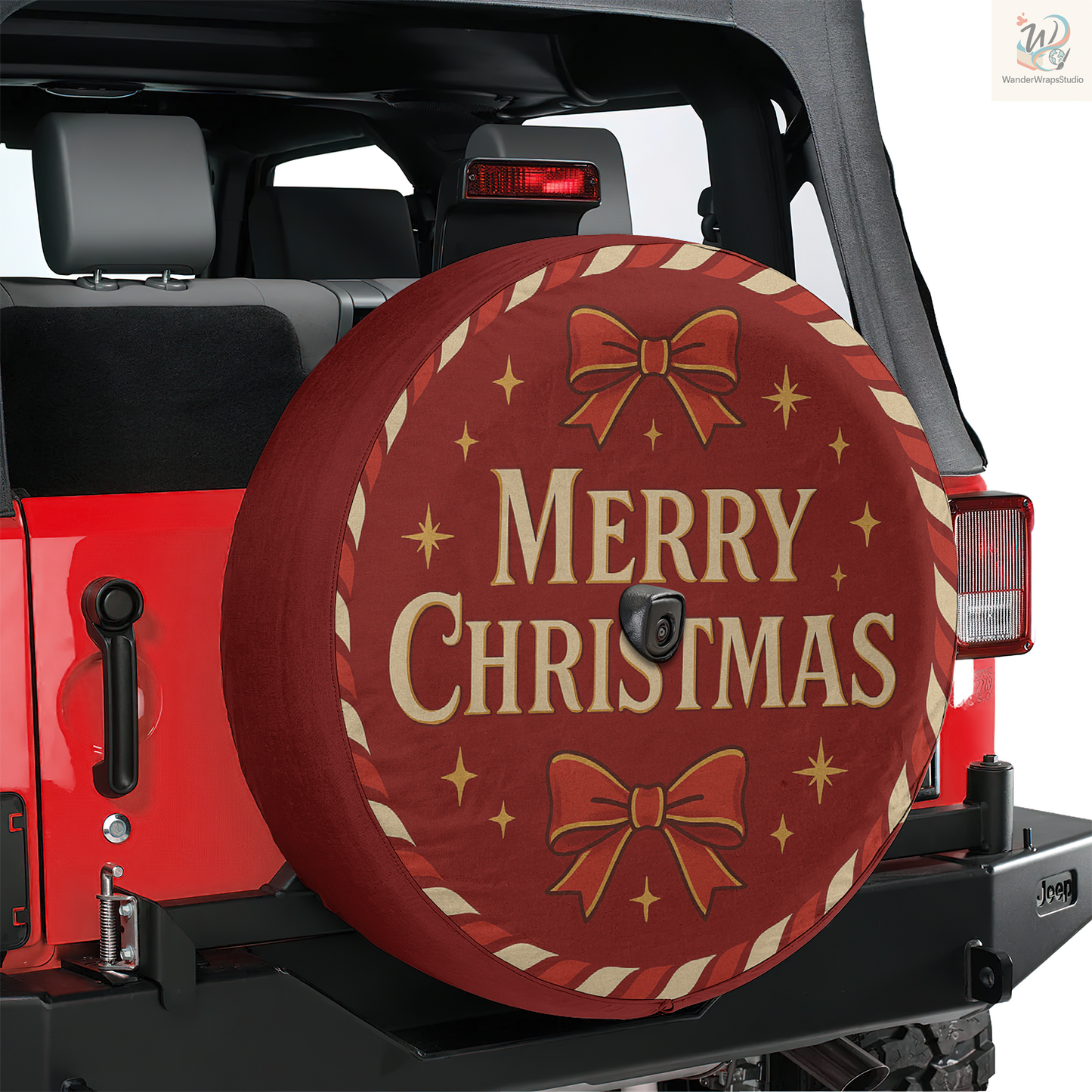 Merry Christmas Red Spare Tire Cover – Waterproof UV Resistant Protector with Camera Hole