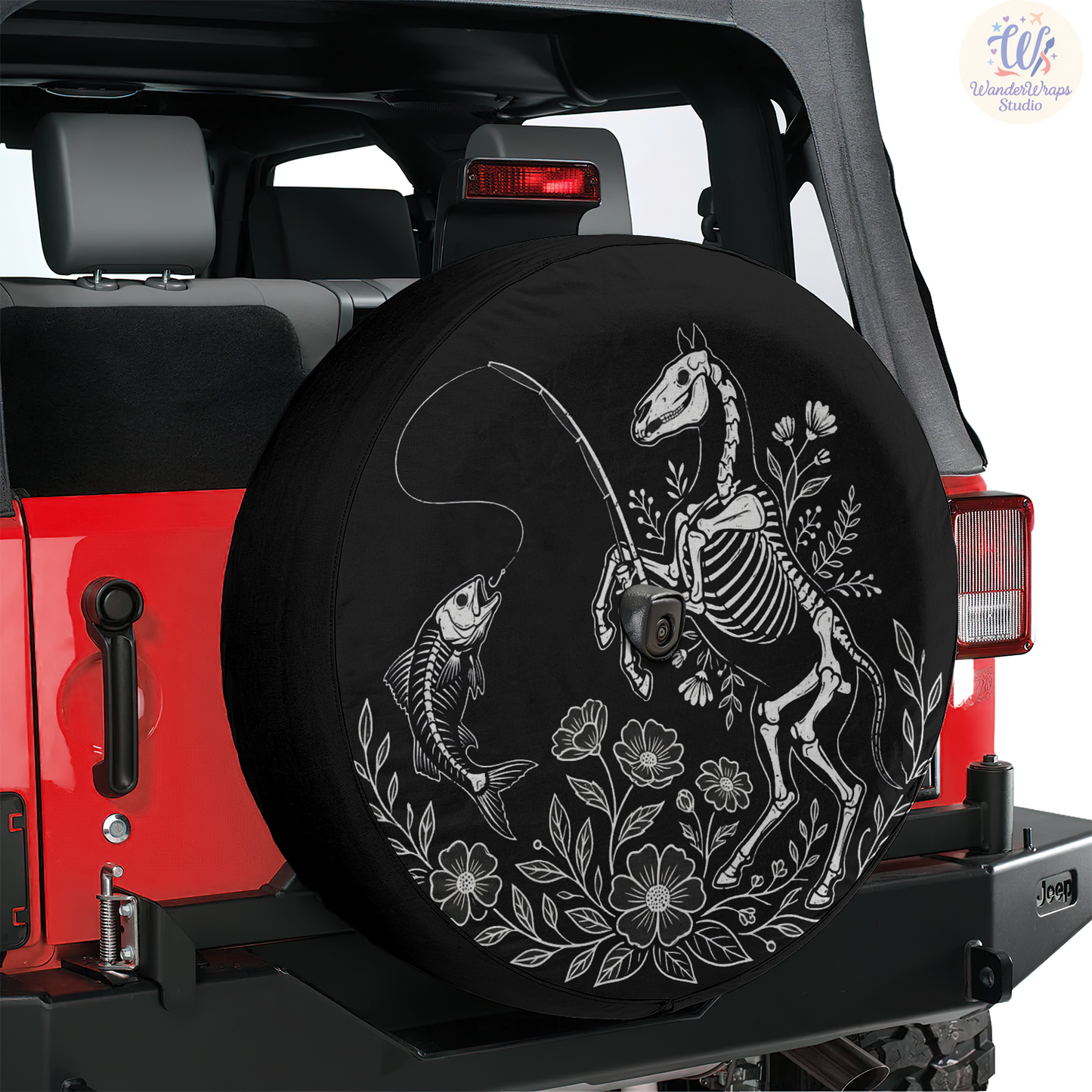 Horse Skeleton Spare Tire Cover – Waterproof UV Resistant Protector with Camera Hole