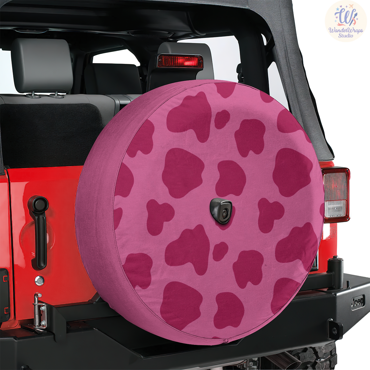 Pink Cow Spare Tire Cover – Waterproof UV Resistant Protector with Camera Hole