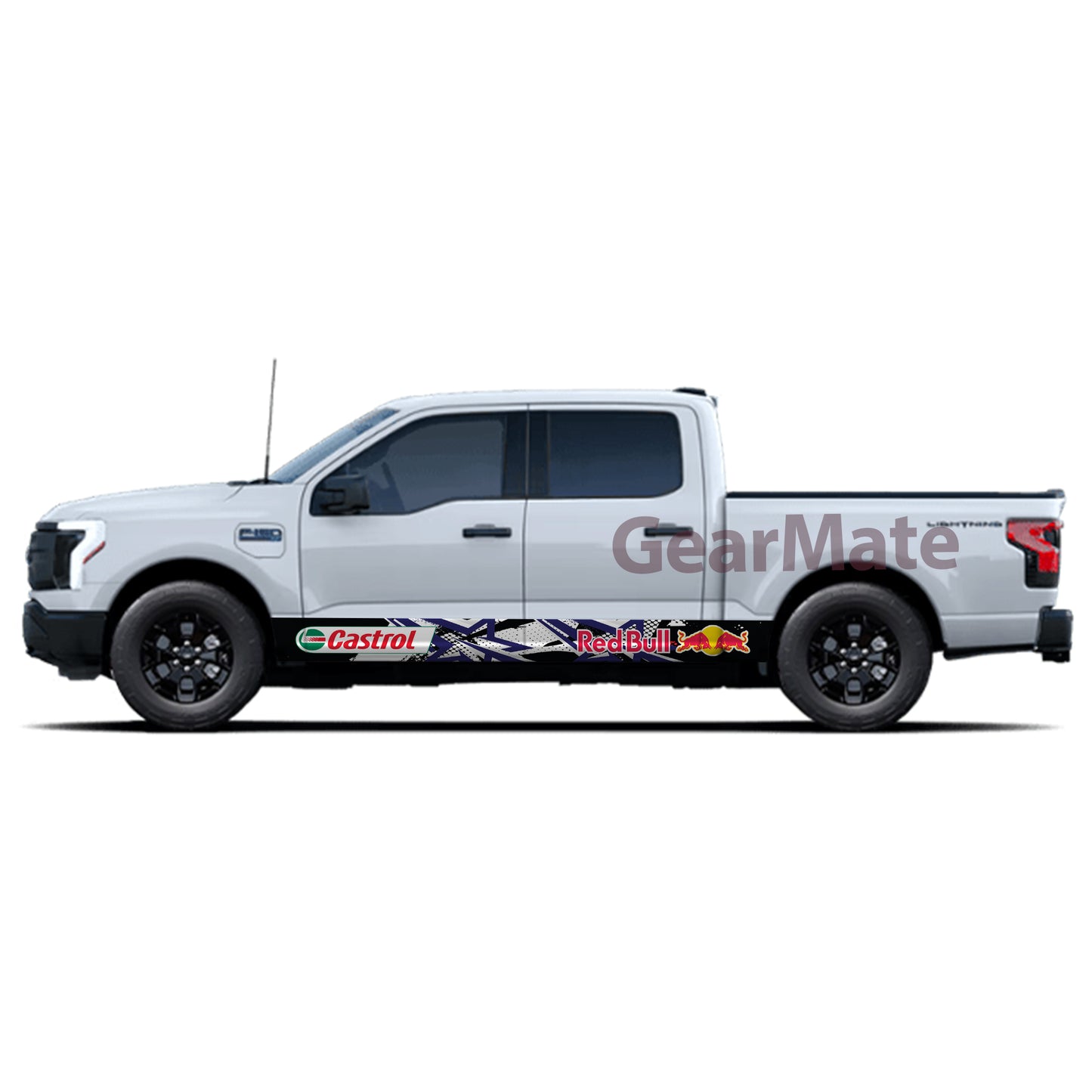 Racing Star White Castrol Redbull Rocker Panel Graphic Decal Kit (Left & Right Sides) - High Quality Vinyl for Trucks & SUVs