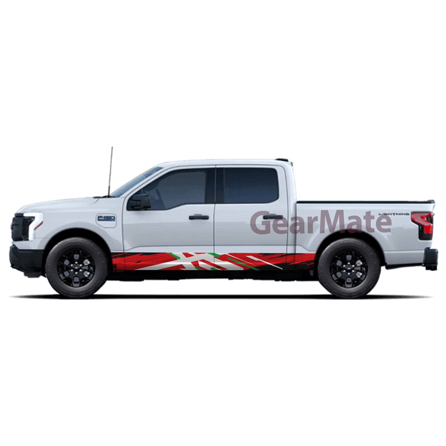 Racing White Green Red Rocker Panel Graphic Decal Kit (Left & Right Sides) - High Quality Vinyl for Trucks & SUVs