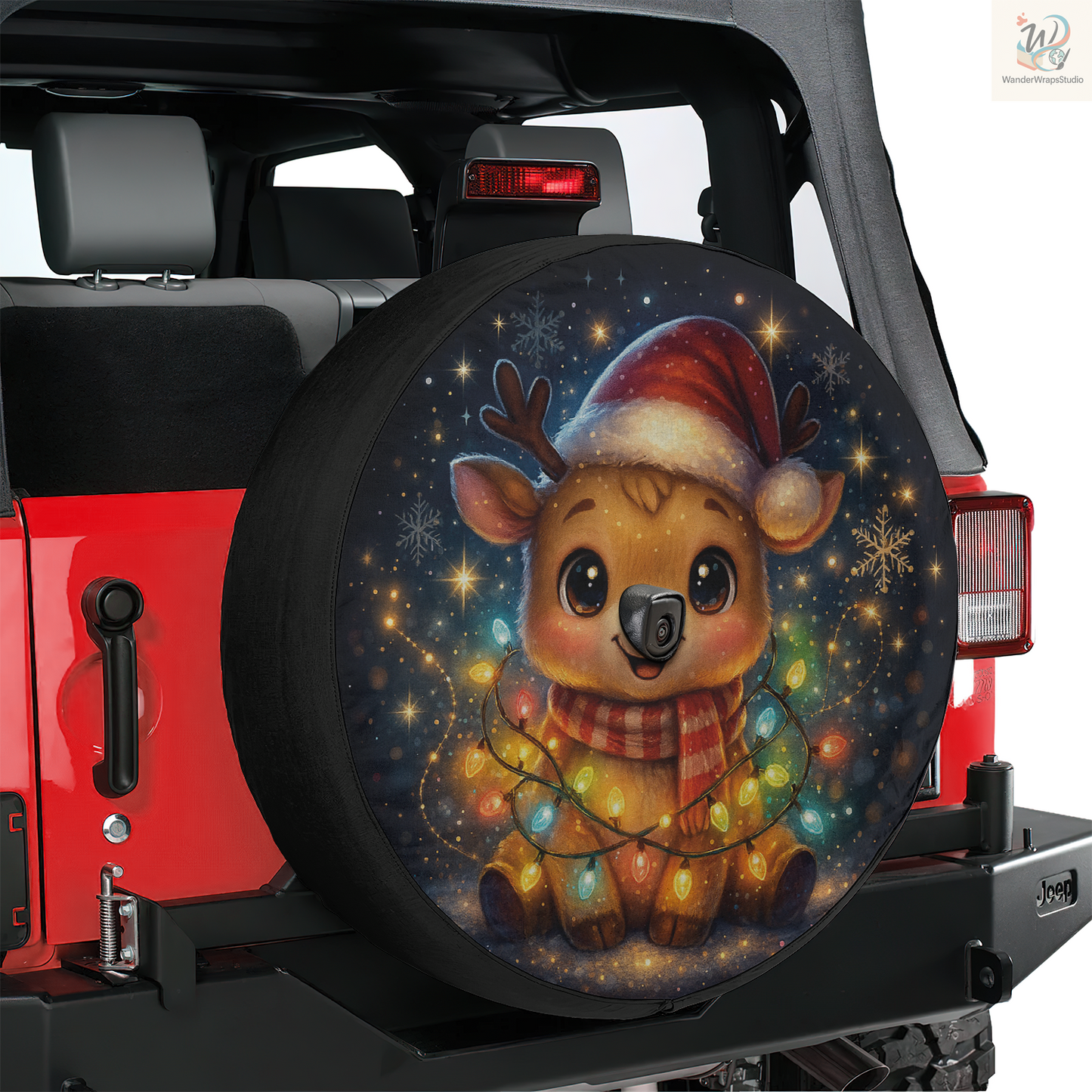 Cute Reindeer Spare Tire Cover – Waterproof UV Resistant Protector with Camera Hole