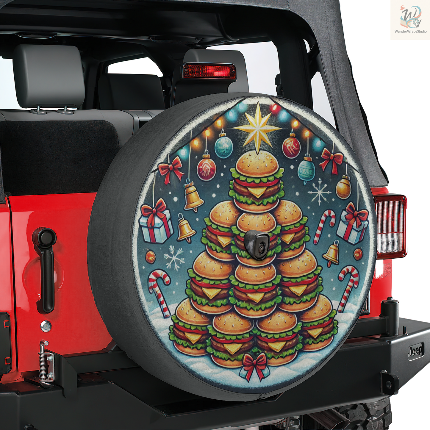 Burgers Christmas Spare Tire Cover – Waterproof UV Resistant Protector with Camera Hole