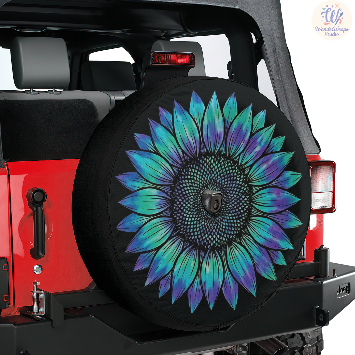Neon Rainbow Sunflower Spare Tire Cover – Waterproof UV Resistant Protector with Camera Hole
