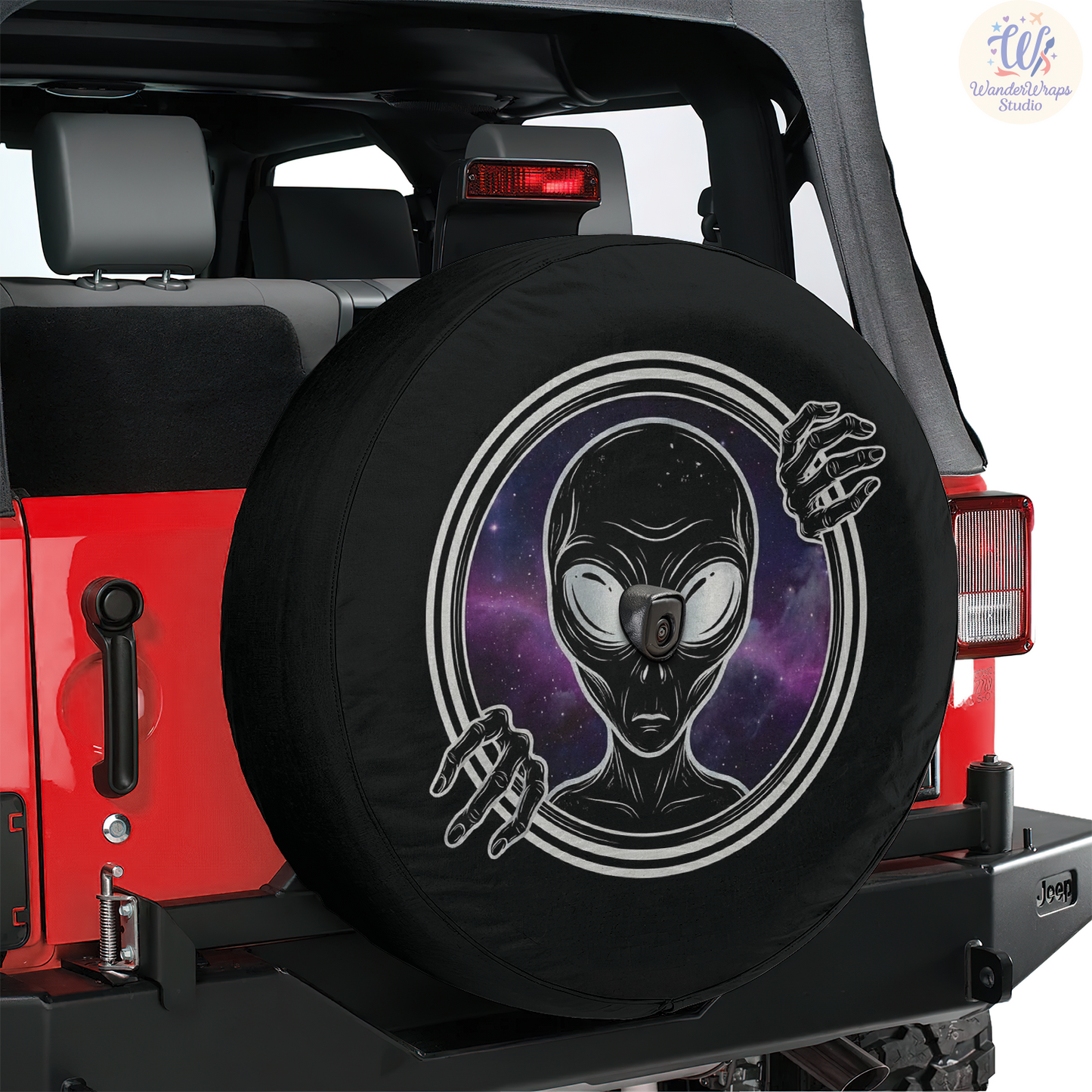 Creepy Alien Peeking Spare Tire Cover – Waterproof UV Resistant Protector with Camera Hole