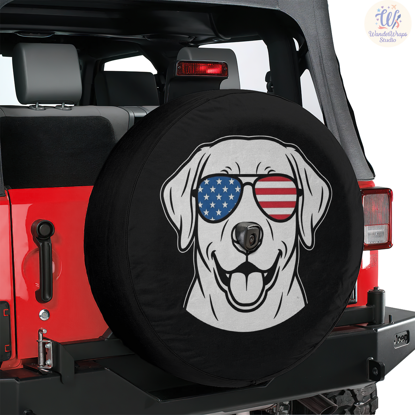 Smiling Patriotic Labrador Spare Tire Cover – Waterproof UV Resistant Protector with Camera Hole