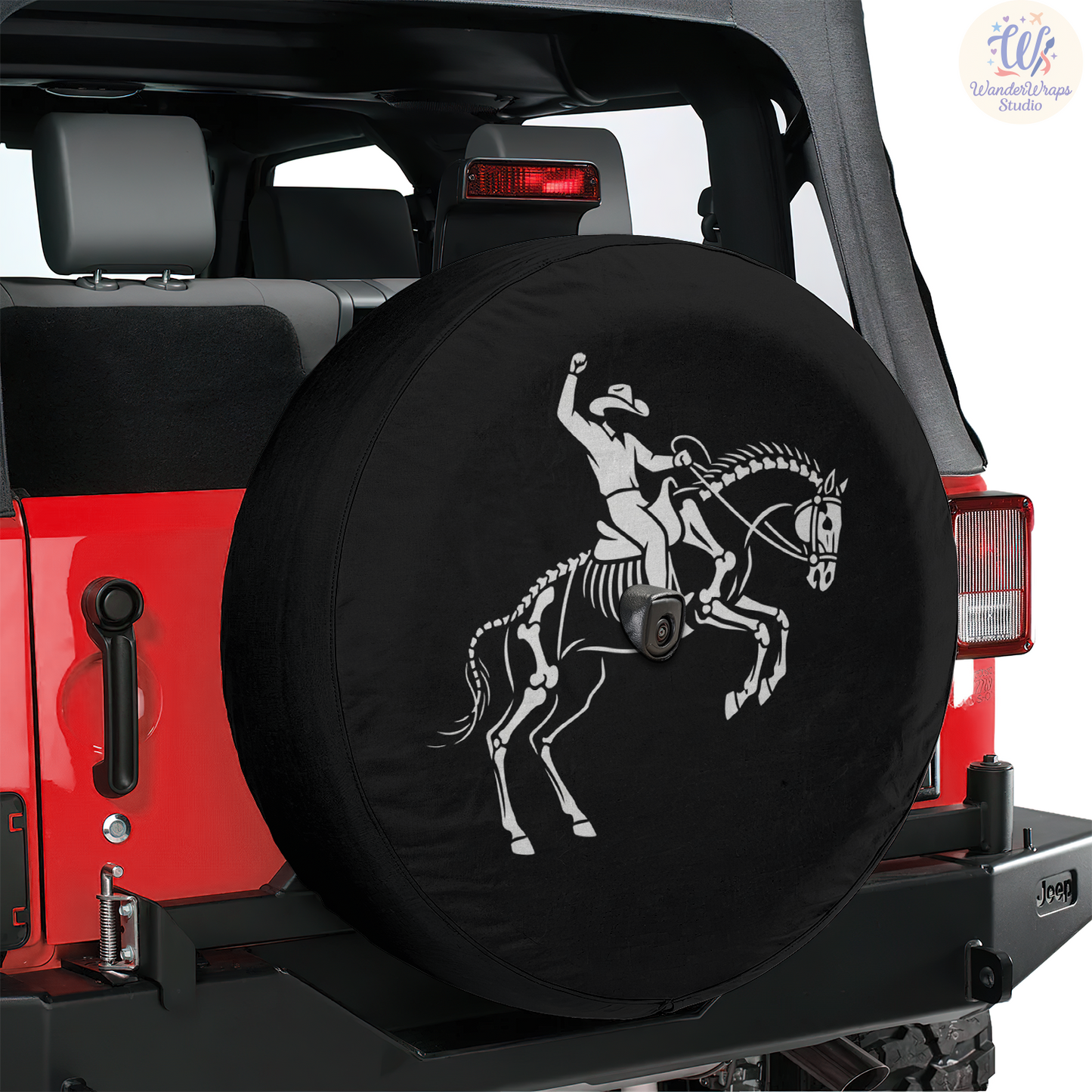 Cowboy Skeleton Horse Spare Tire Cover – Waterproof UV Resistant Protector with Camera Hole