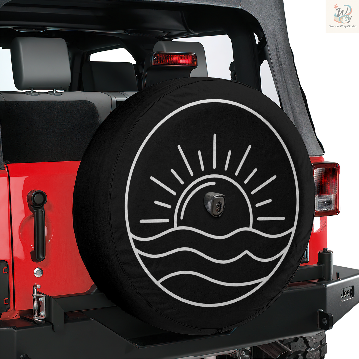 Sunset and Waves Spare Tire Cover – Waterproof UV Resistant Protector with Camera Hole
