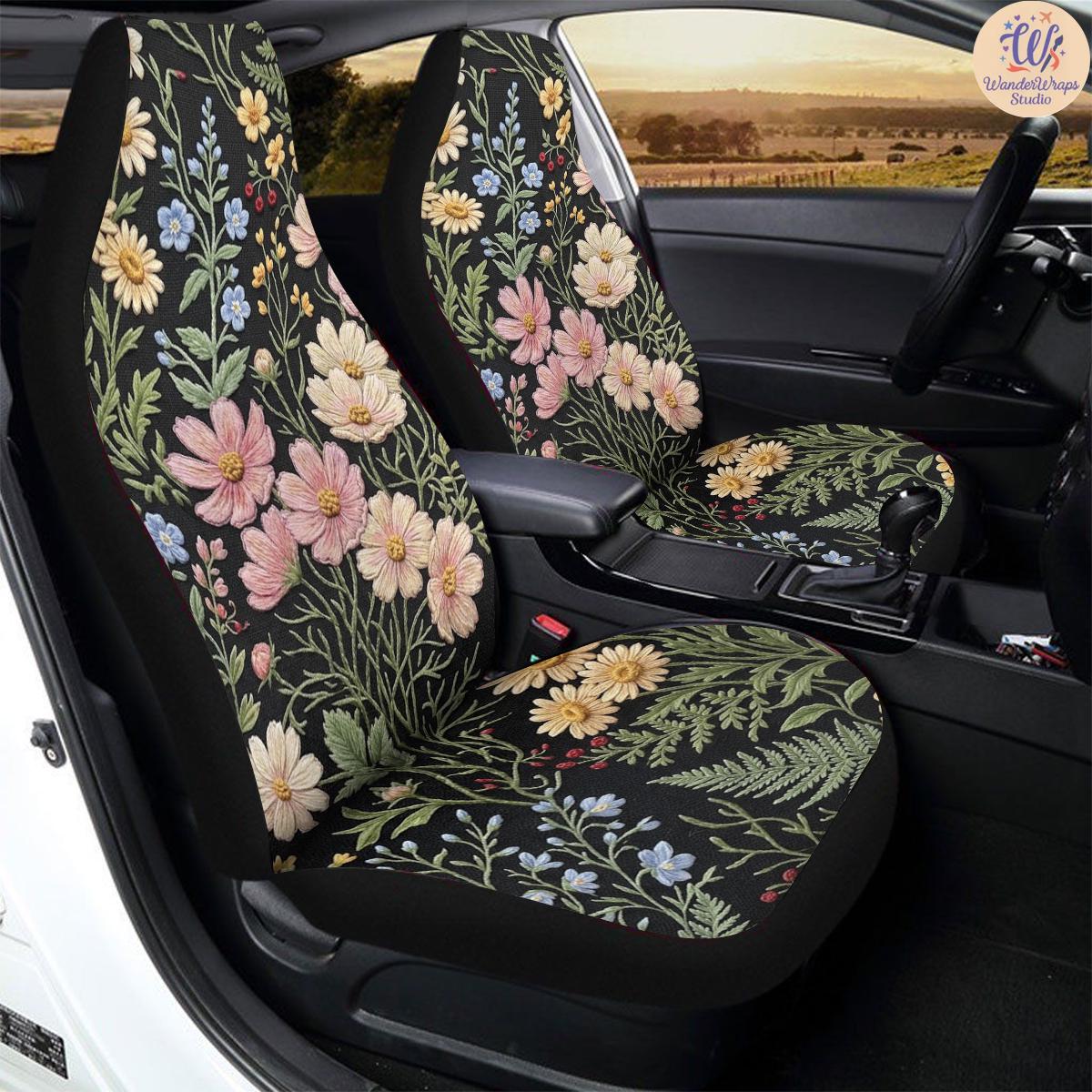 Colorful Wildflower Garden Car Seat Covers – High Quality Graphic and Polar Fleece Protector Set