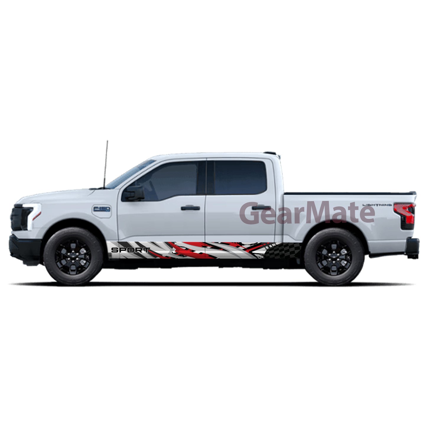 Sport White Red Rocker Panel Graphic Decal Kit (Left & Right Sides) - High Quality Vinyl for Trucks & SUVs