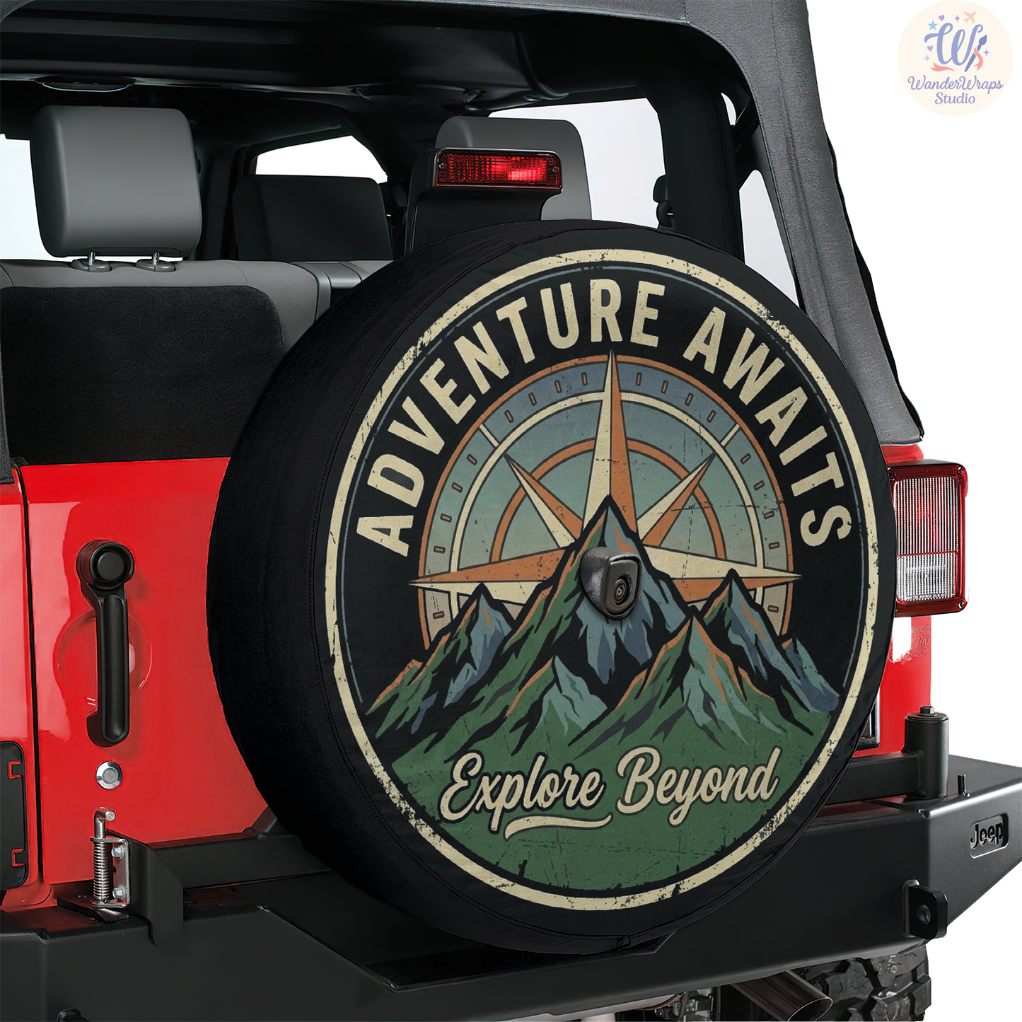 Adventure Awaits Spare Tire Cover – Waterproof UV Resistant Protector with Camera Hole