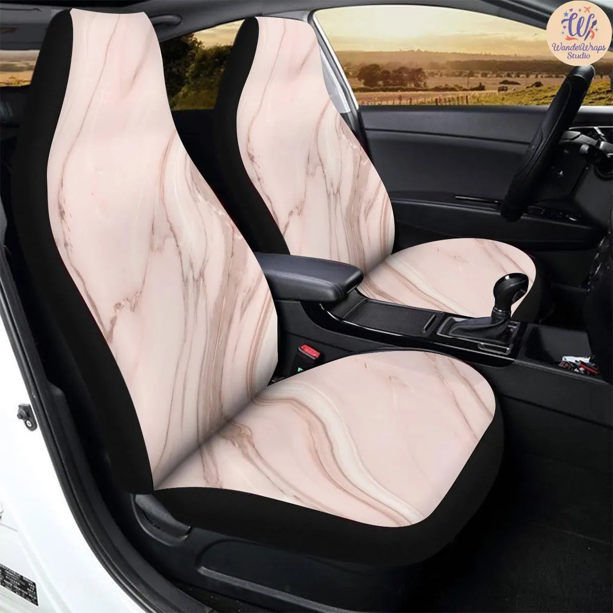 Modern Marble Vein Pattern Car Seat Covers – High Quality Graphic and Polar Fleece Protector Set