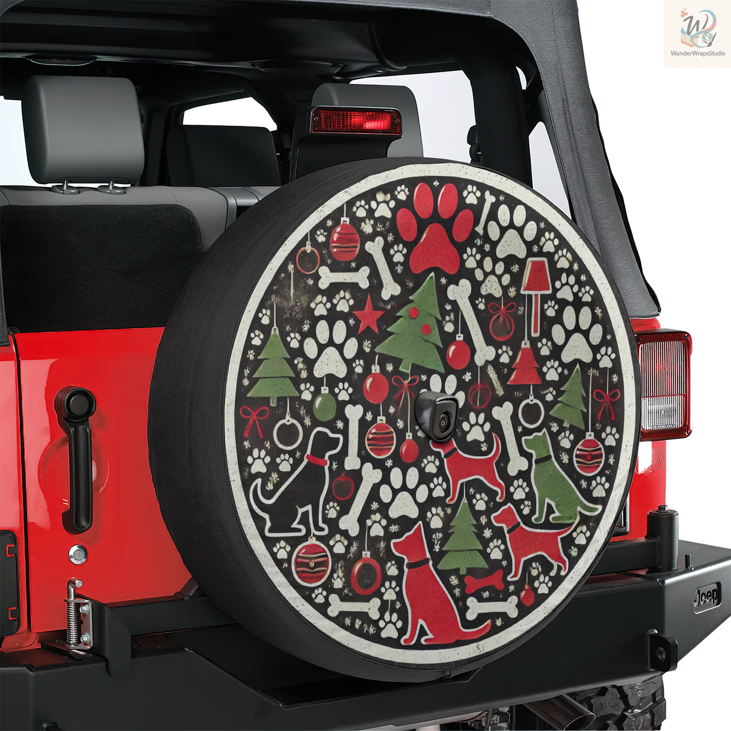 Dog Christmas Tree Spare Tire Cover – Waterproof UV Resistant Protector with Camera Hole