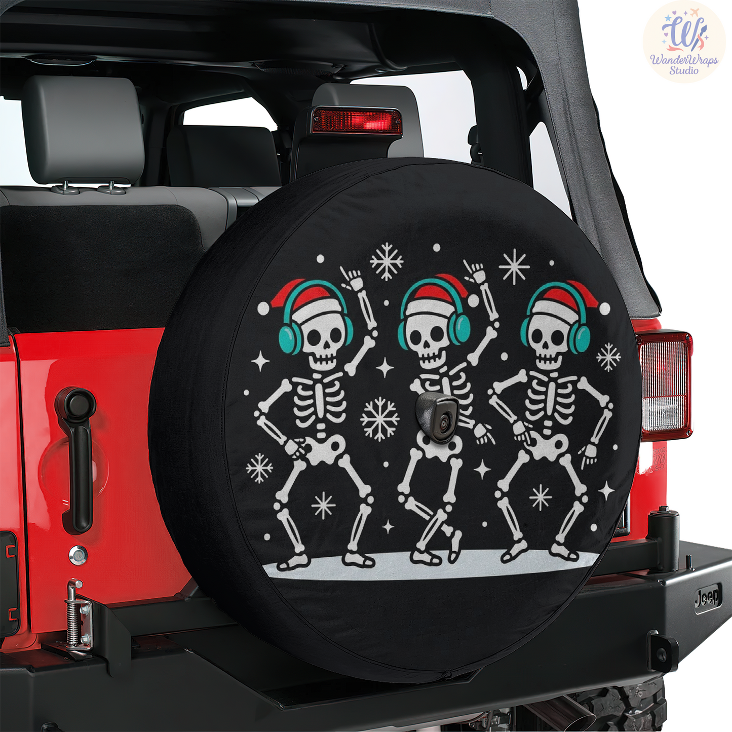 Music Skeletons Spare Tire Cover – Waterproof UV Resistant Protector with Camera Hole