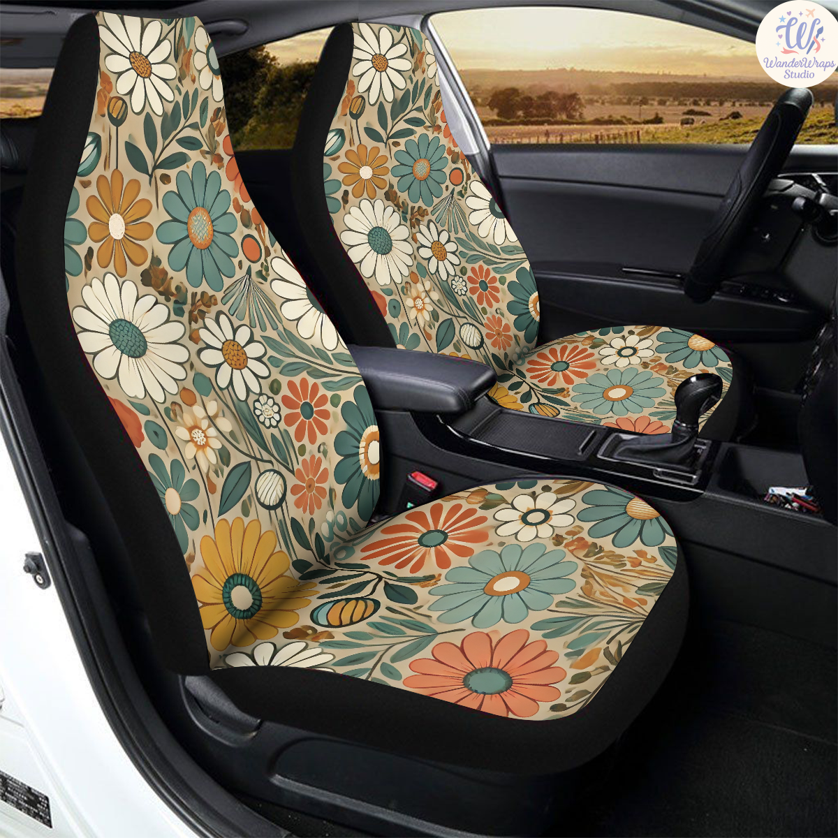 70s flower power Car Seat Covers – High Quality Graphic and Polar Fleece Protector Set