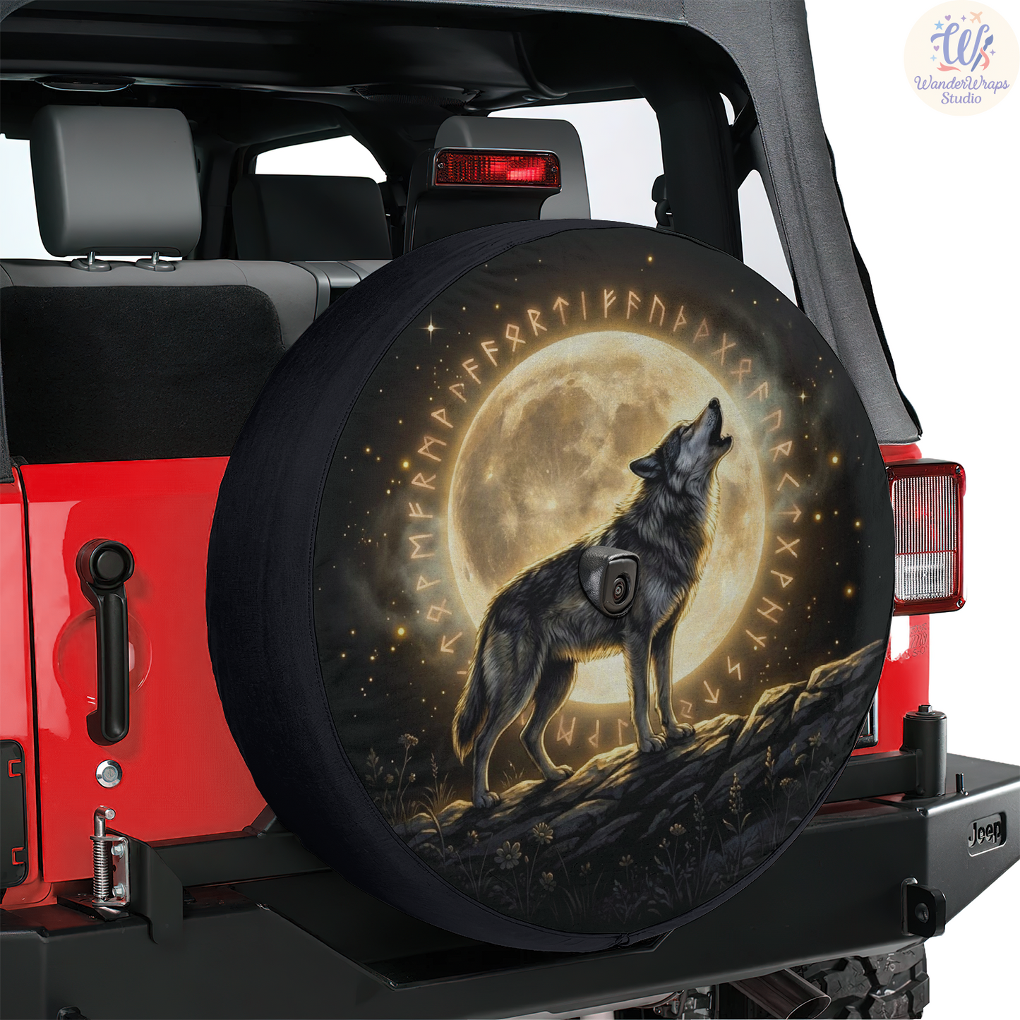 Majestic Howling Wolf Spare Tire Cover – Waterproof UV Resistant Protector with Camera Hole