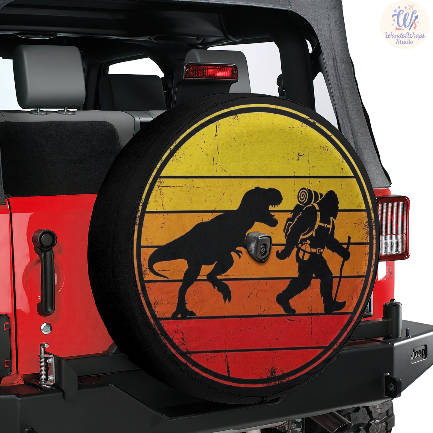 Big Foot T-rex Spare Tire Cover – Waterproof UV Resistant Protector with Camera Hole