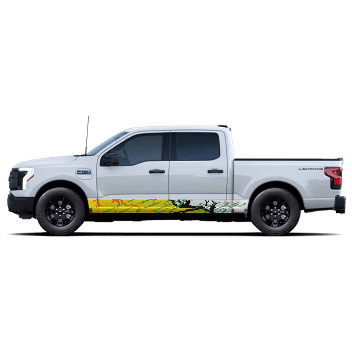 Ground Cracking Yellow Rocker Panel Graphic Decal Kit (Left & Right Sides) - High Quality Vinyl for Trucks & SUVs