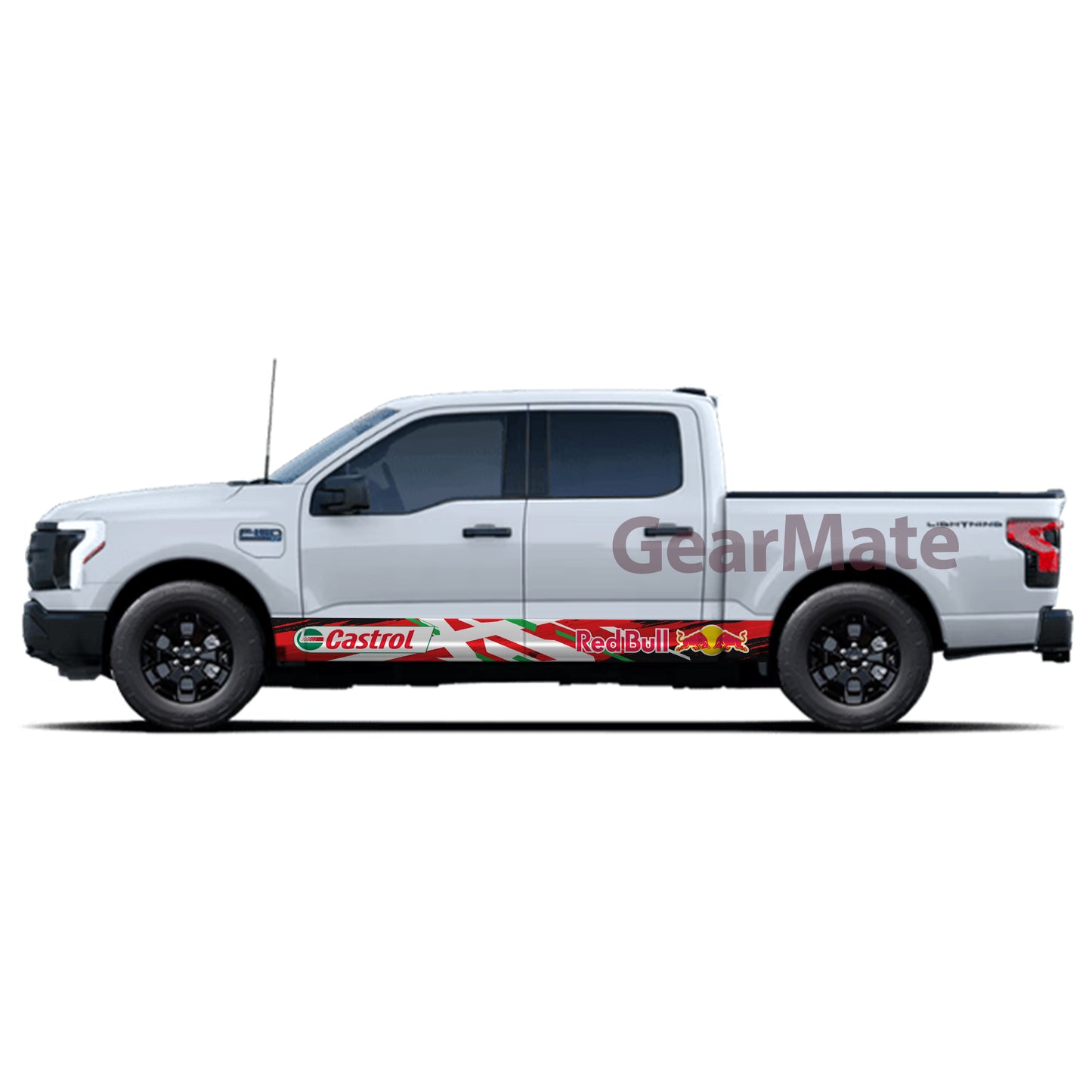 Racing White Green Red Castrol Redbull Rocker Panel Graphic Decal Kit (Left & Right Sides) - High Quality Vinyl for Trucks & SUVs