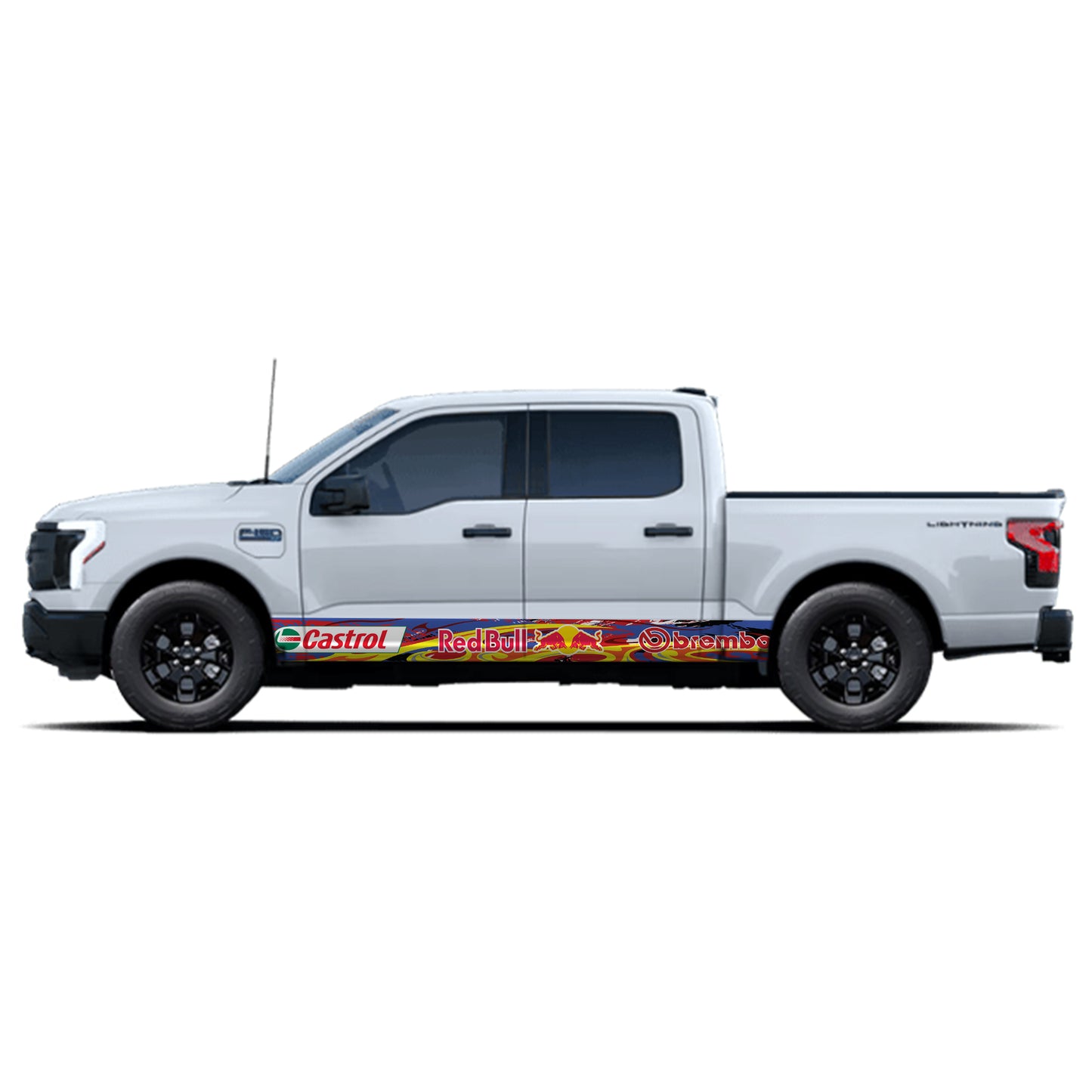 Sport Fire Blue Brembo Castrol Redbull Rocker Panel Graphic Decal Kit (Left & Right Sides) - High Quality Vinyl for Trucks & SUVs