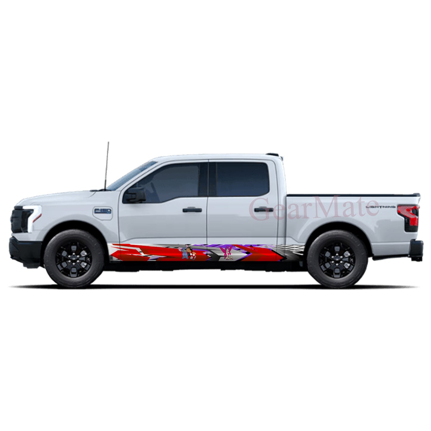 Sport Racing Purple Red Lilo Stitch Rocker Panel Graphic Decal Kit (Left & Right Sides) - High Quality Vinyl for Trucks & SUVs