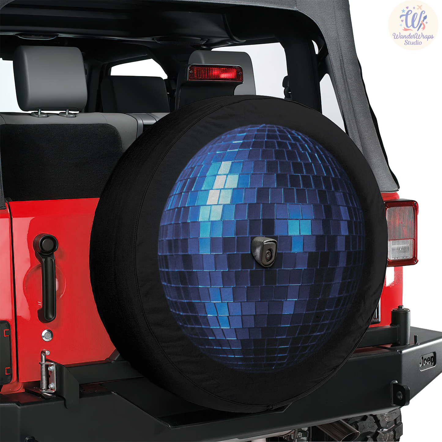Blue Disco Ball Spare Tire Cover – Waterproof UV Resistant Protector with Camera Hole