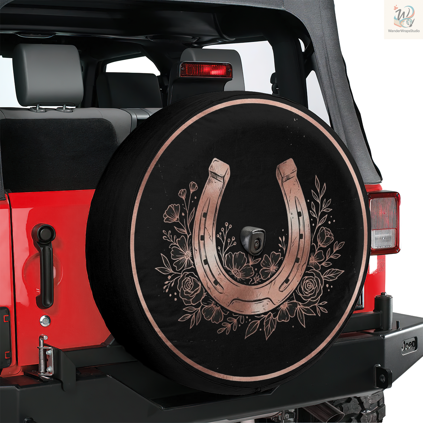 Rose Pink Horseshoe Spare Tire Cover – Waterproof UV Resistant Protector with Camera Hole